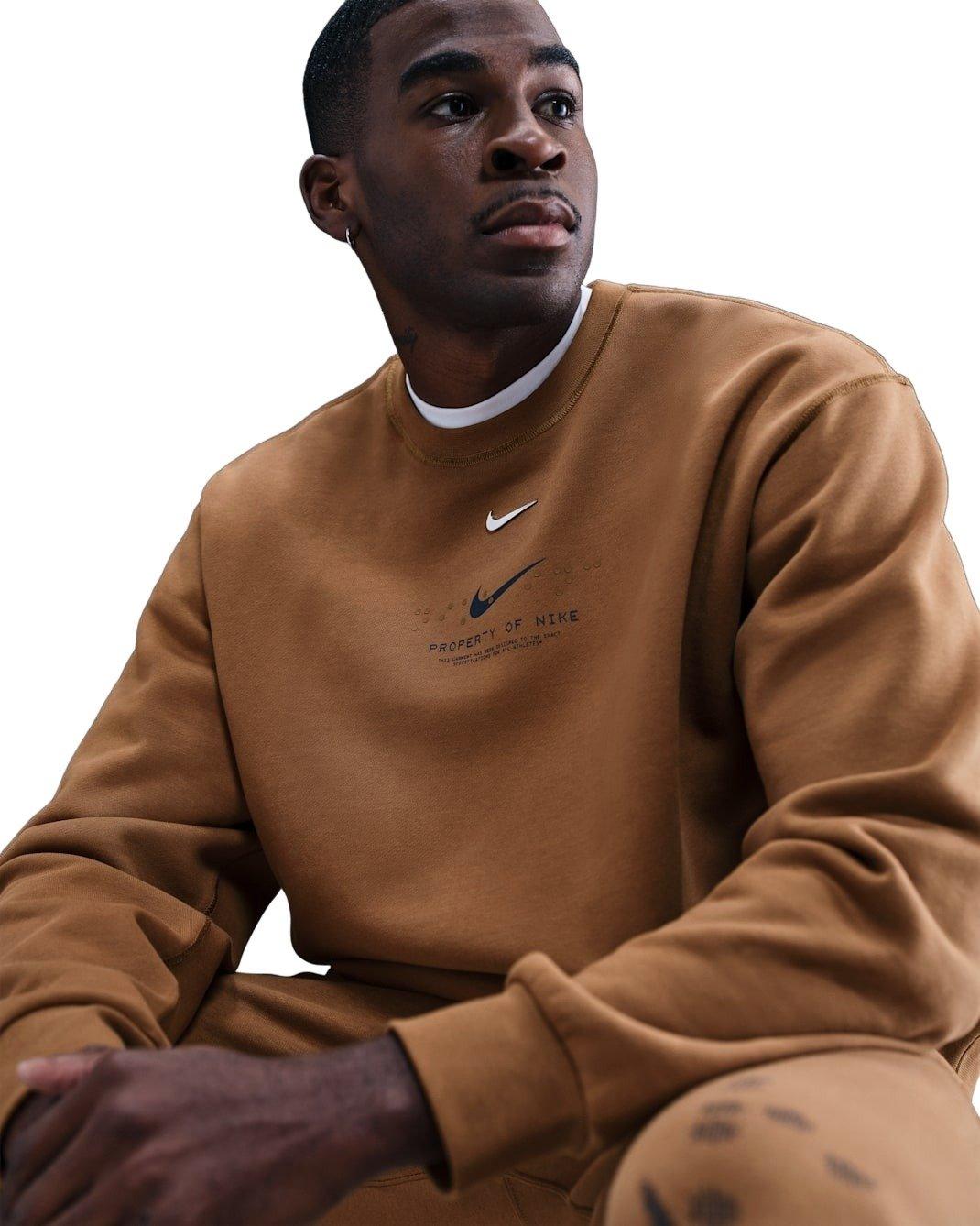 Nike Men's Sportswear Club BB Ski Fleece Crew-Neck Sweatshirt - BROWN Thumbnail View 3