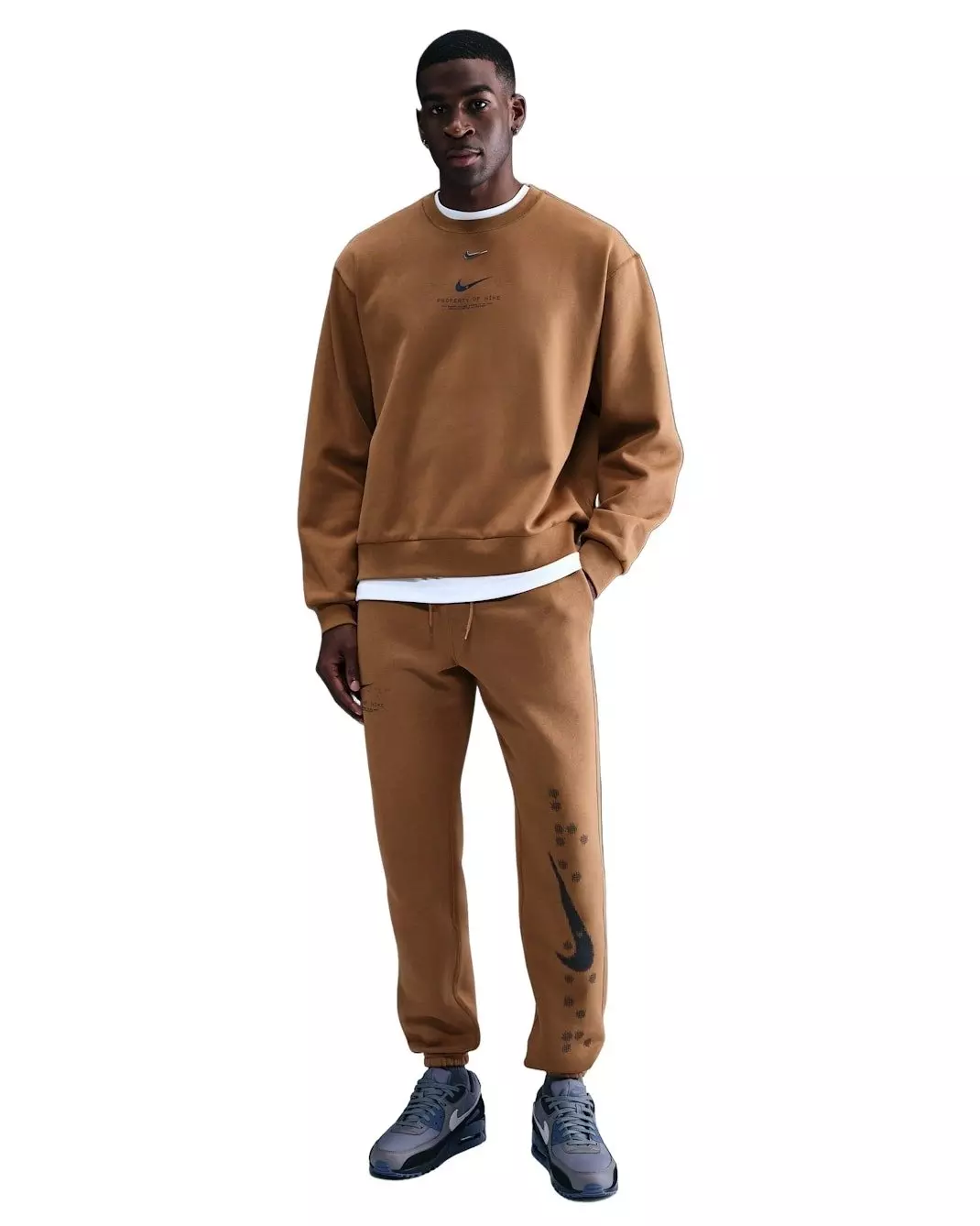 Nike Men's Sportswear Club BB Ski Fleece Crew-Neck Sweatshirt - BROWN