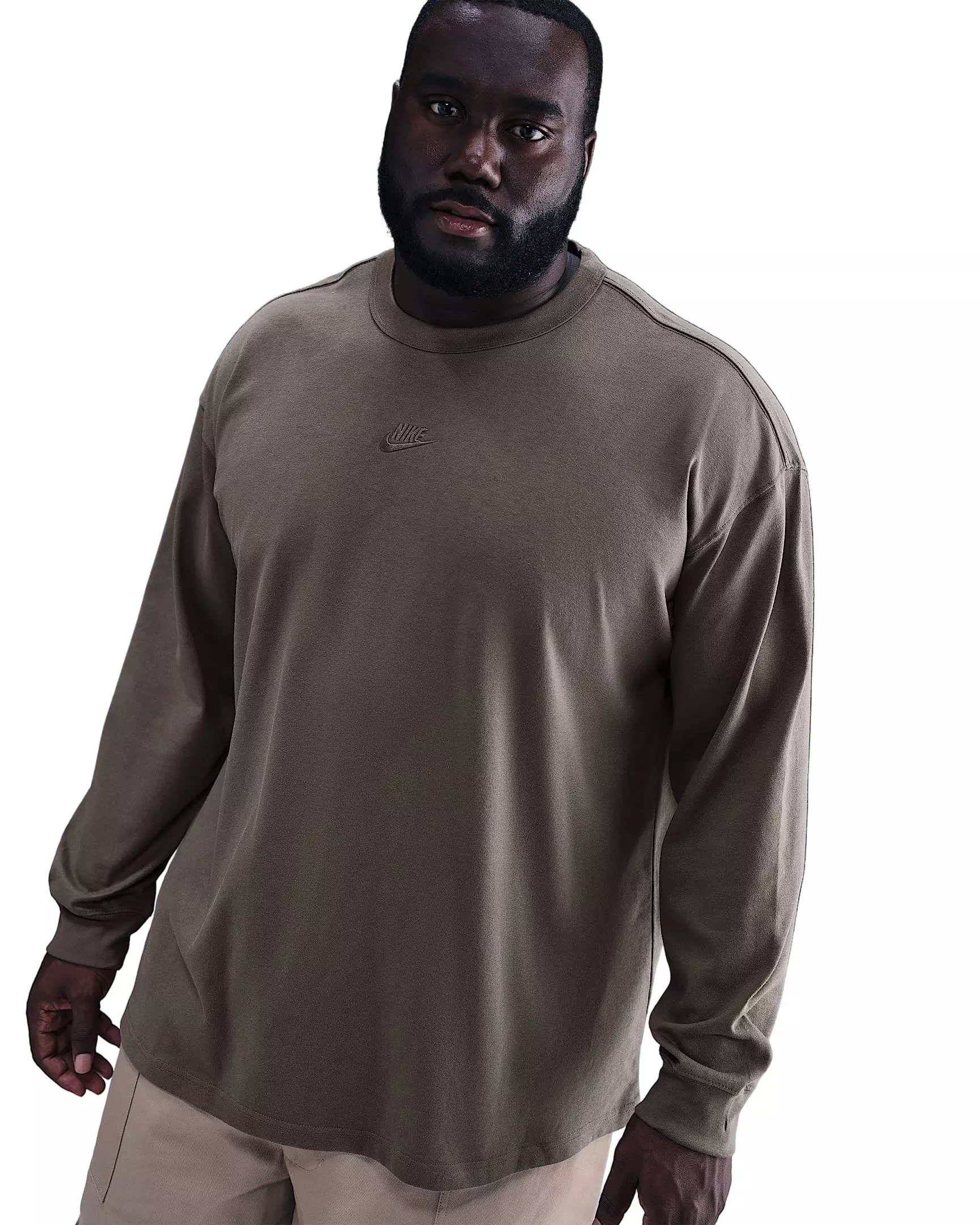 Nike Men's Sportswear Premium Essentials Long-Sleeve Futura Logo T-Shirt - STONE GREY