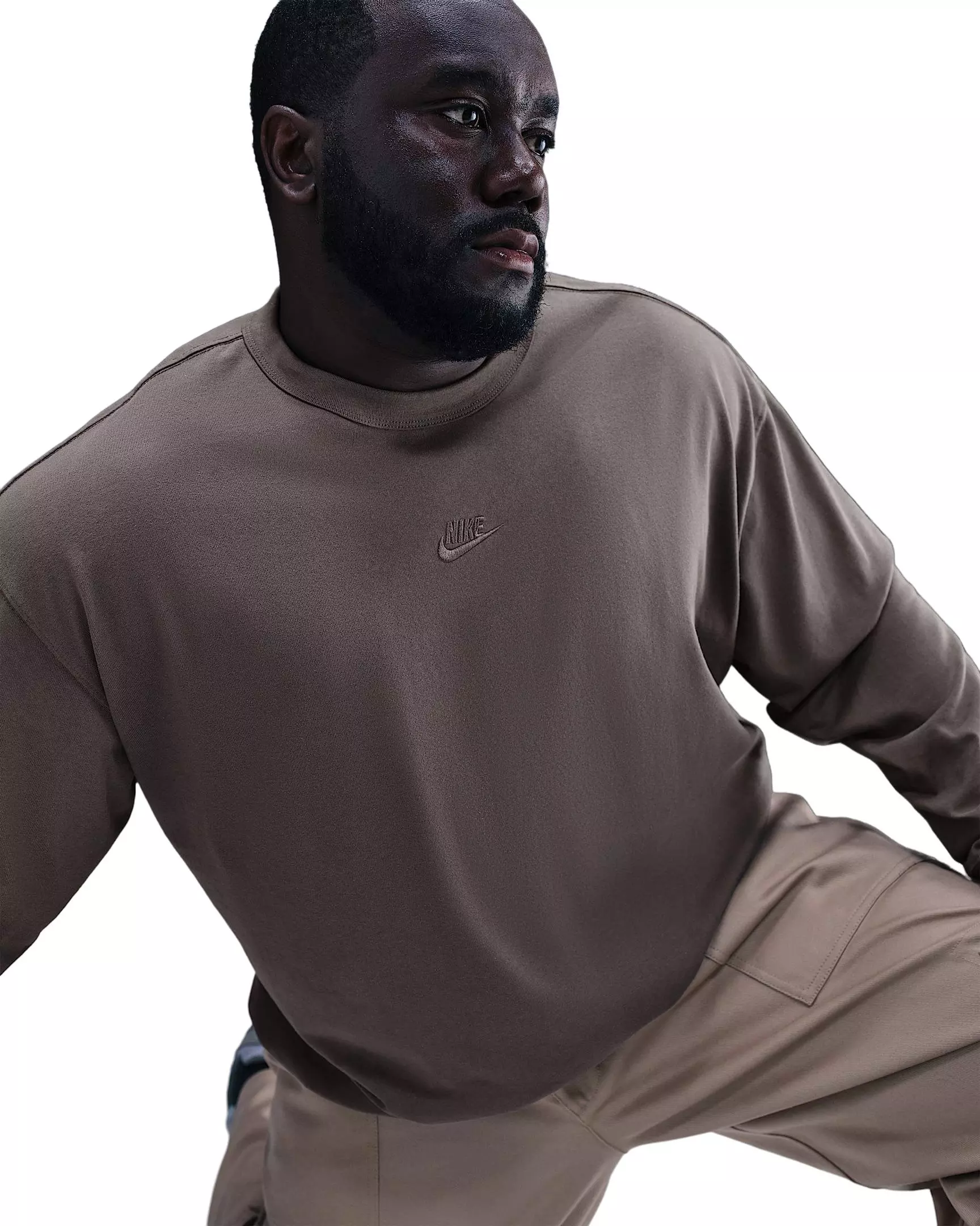 Nike Men's Sportswear Premium Essentials Long-Sleeve Futura Logo T-Shirt - STONE GREY