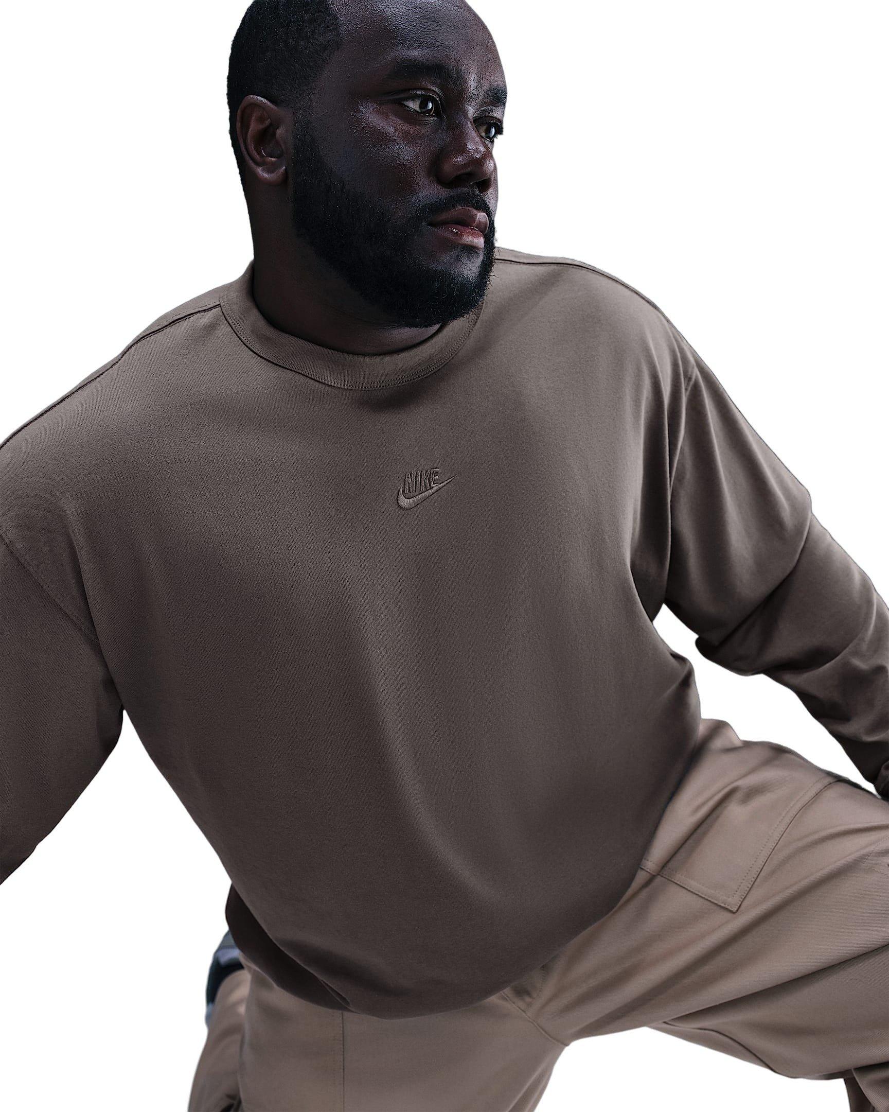 Nike Men's Sportswear Premium Essentials Long-Sleeve T-Shirt - STONE GREY Thumbnail View 3