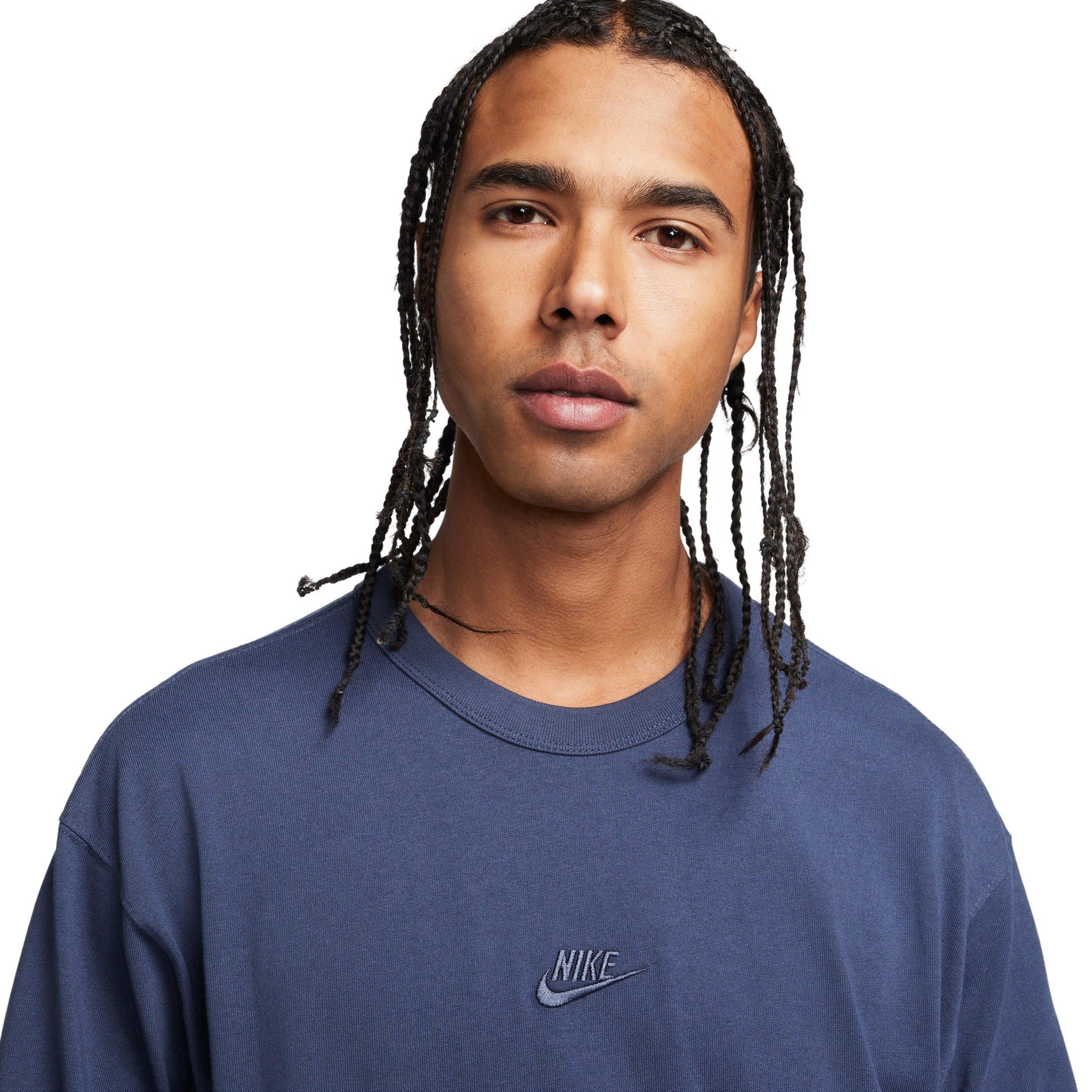 Nike Men's Sportswear Premium Essentials Long-Sleeve Futura Logo T-Shirt - BLUE Thumbnail View 3