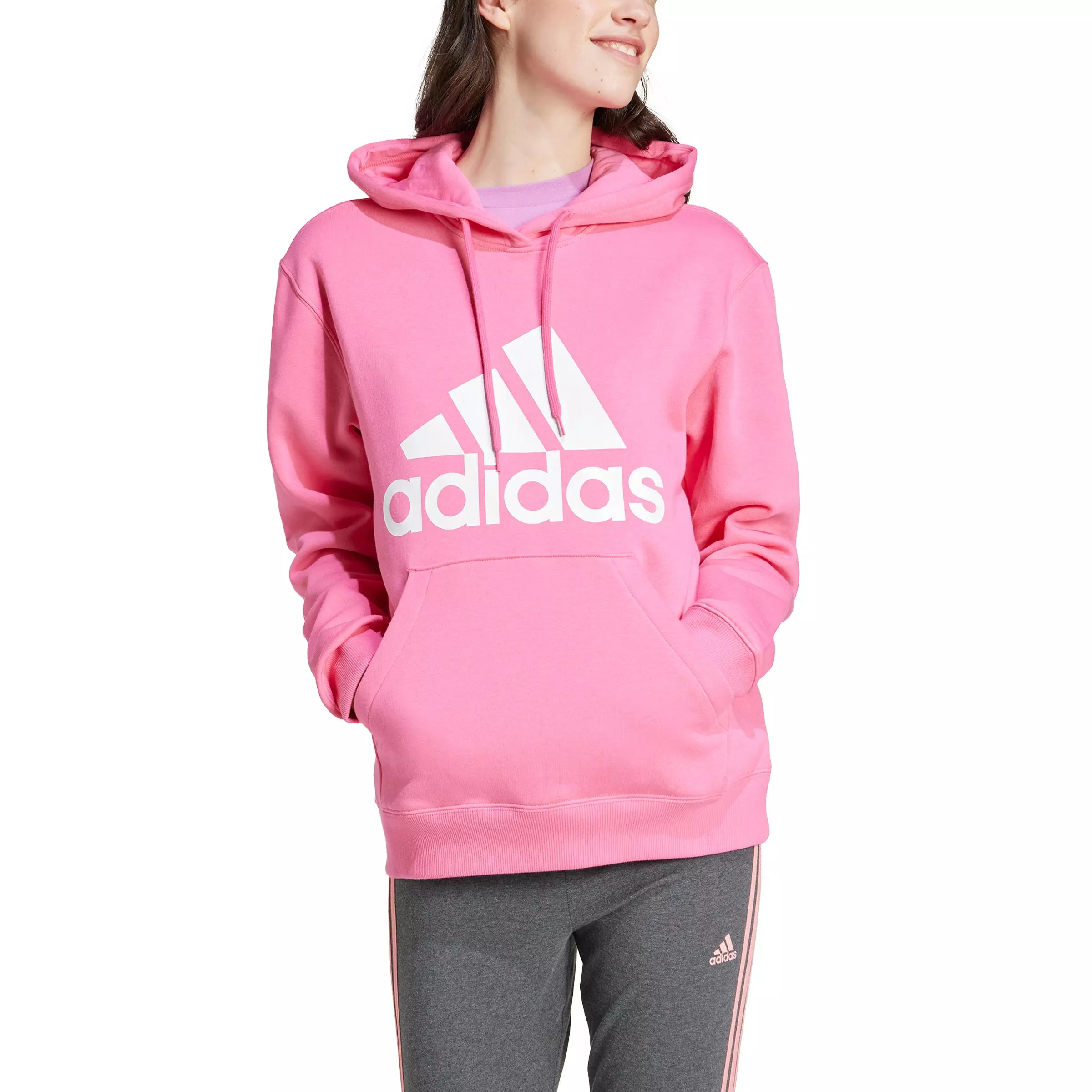 adidas Women's Essentials Big Logo Regular Fleece Hoodie - Pink - PINK