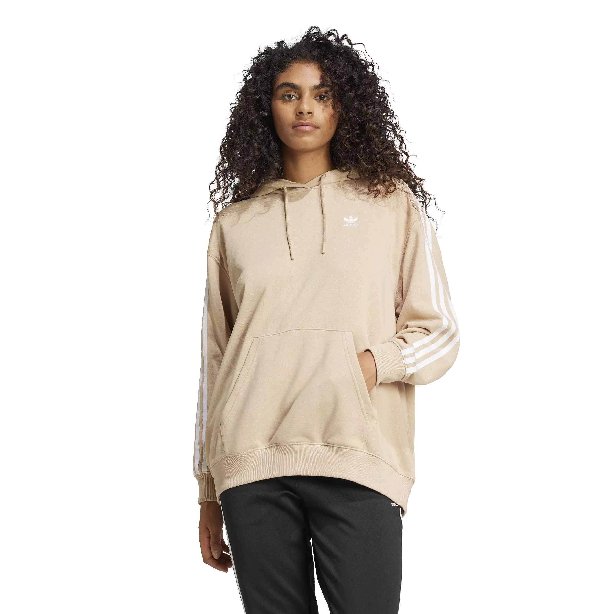 adidas Originals Women's Adicolor 3-Stripes Oversized Hoodie - Beige - BEIGE