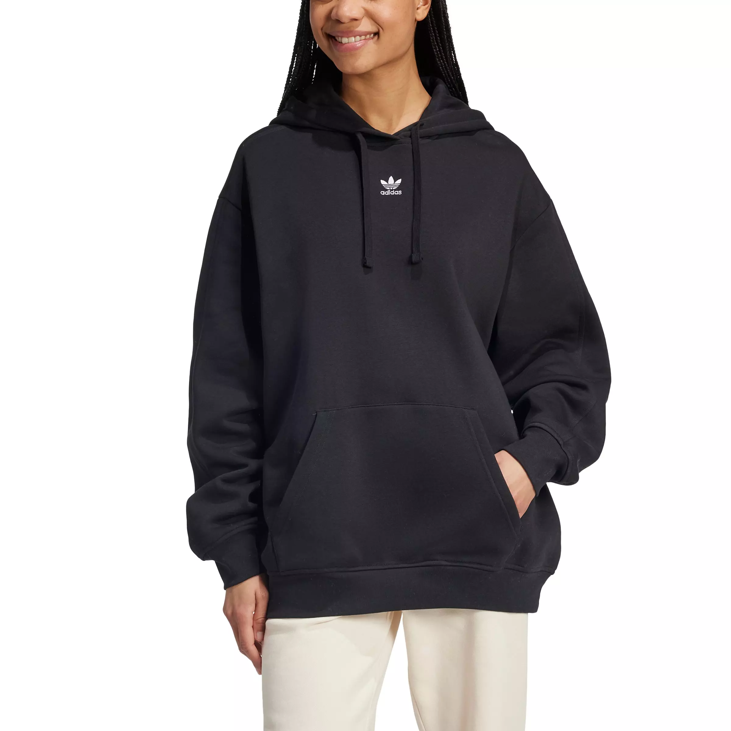 adidas Women's Originals Essentials Oversized Fleece Hoodie - Black - BLACK