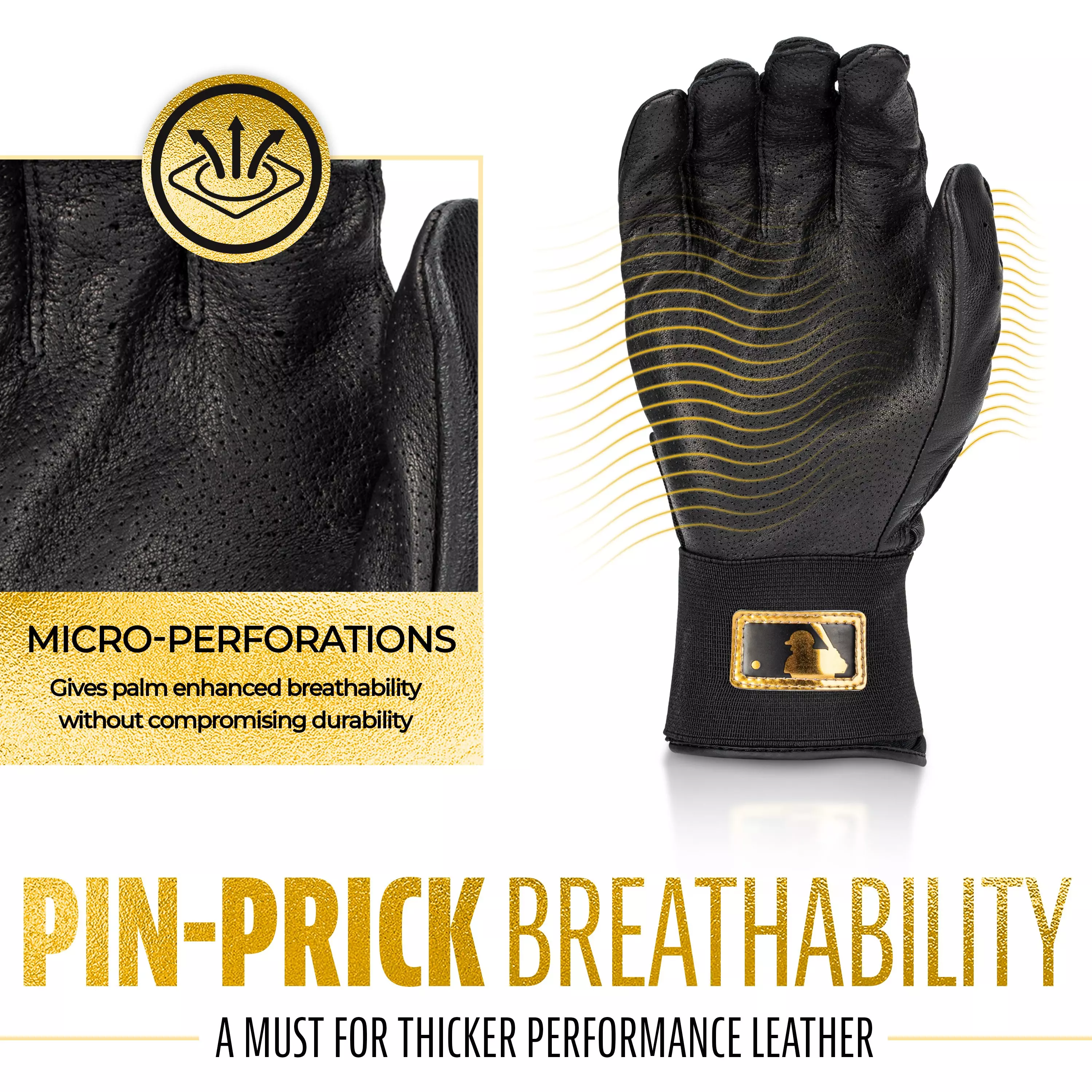 Franklin Sports Infinite Powerstrap Batting Gloves - Black/Gold - BLACK/GOLD