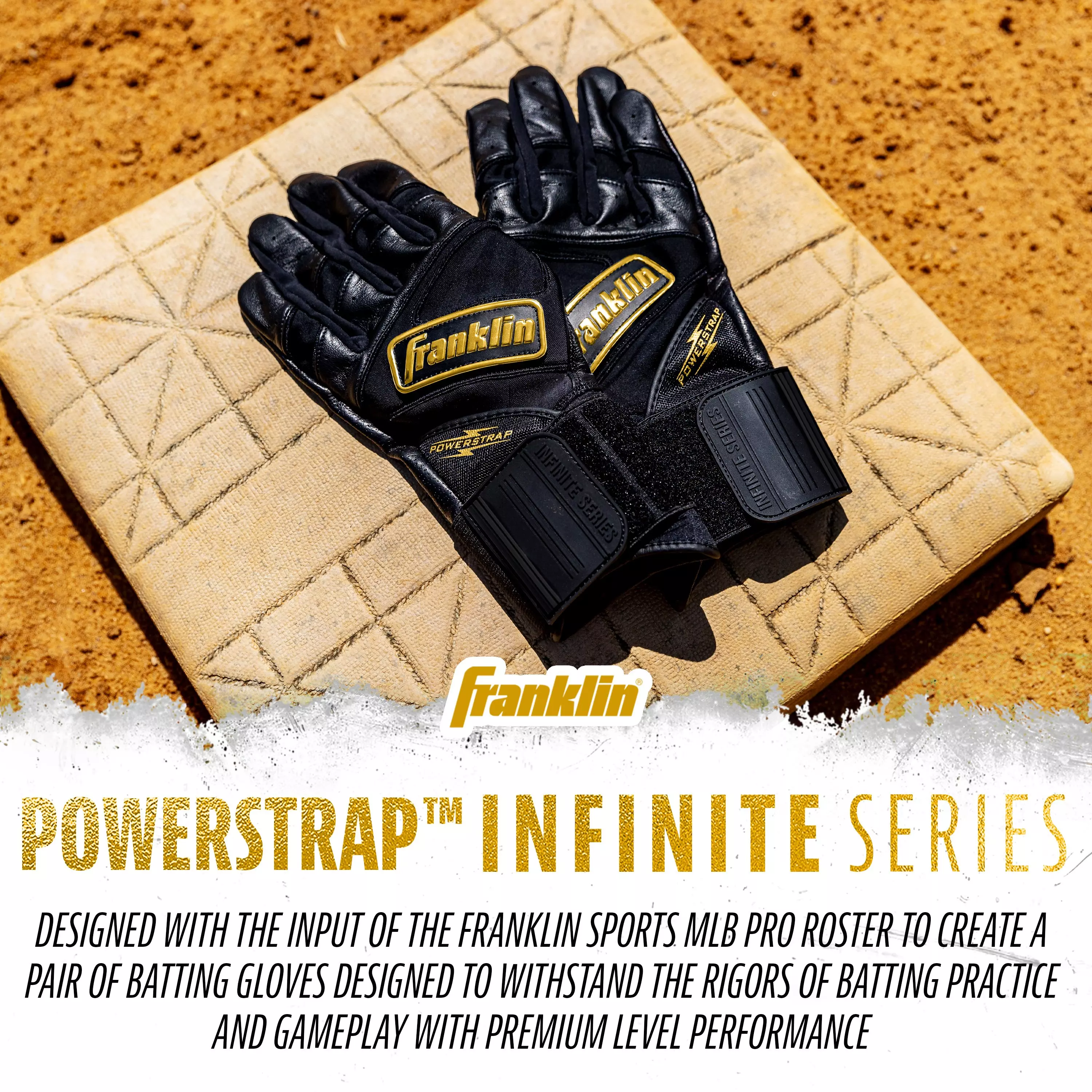 Franklin Sports Infinite Powerstrap Batting Gloves - Black/Gold - BLACK/GOLD