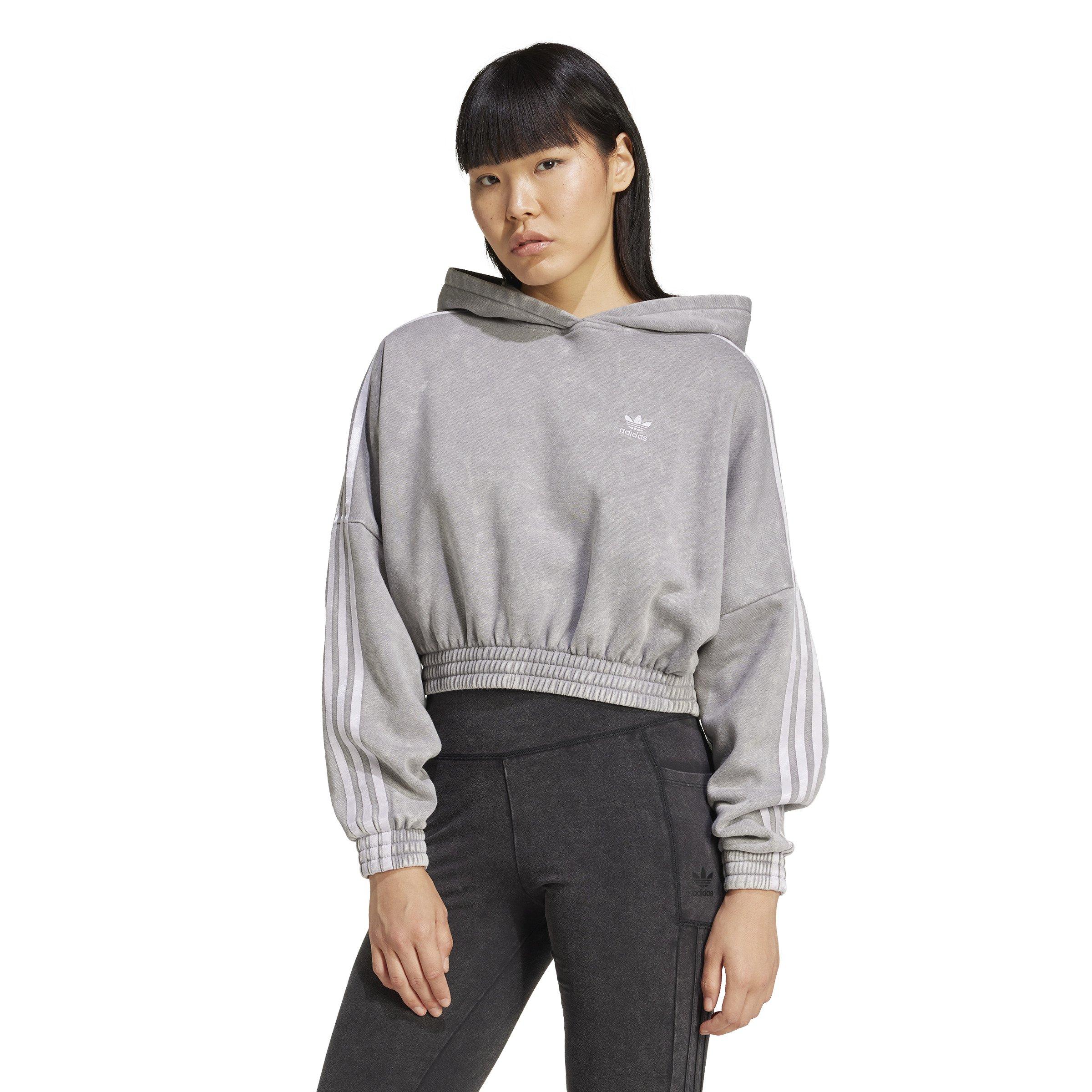 adidas Originals Women's Washed-Out Crop Oversized Zip Hoodie-Grey - GREY Thumbnail View 1