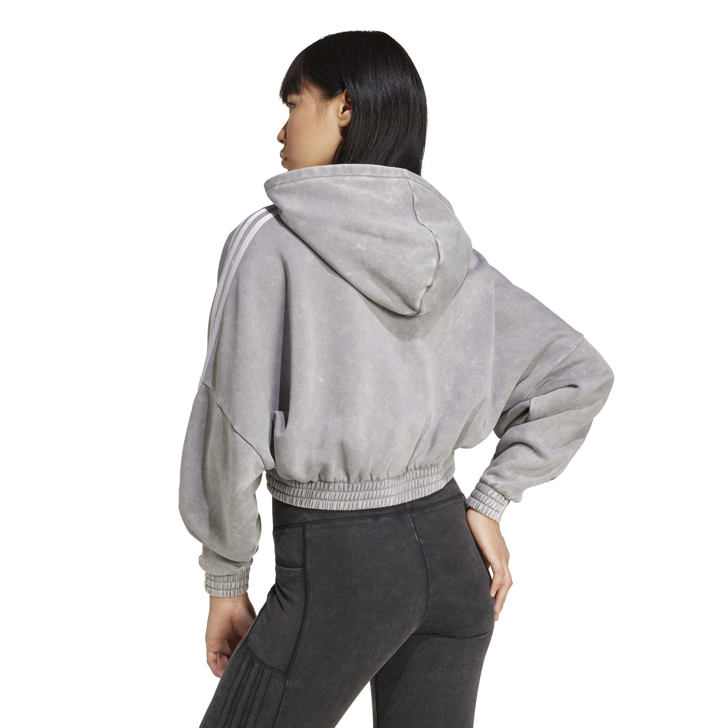 adidas Originals Women's Washed-Out Crop Oversized Zip Hoodie-Grey - GREY Thumbnail View 2