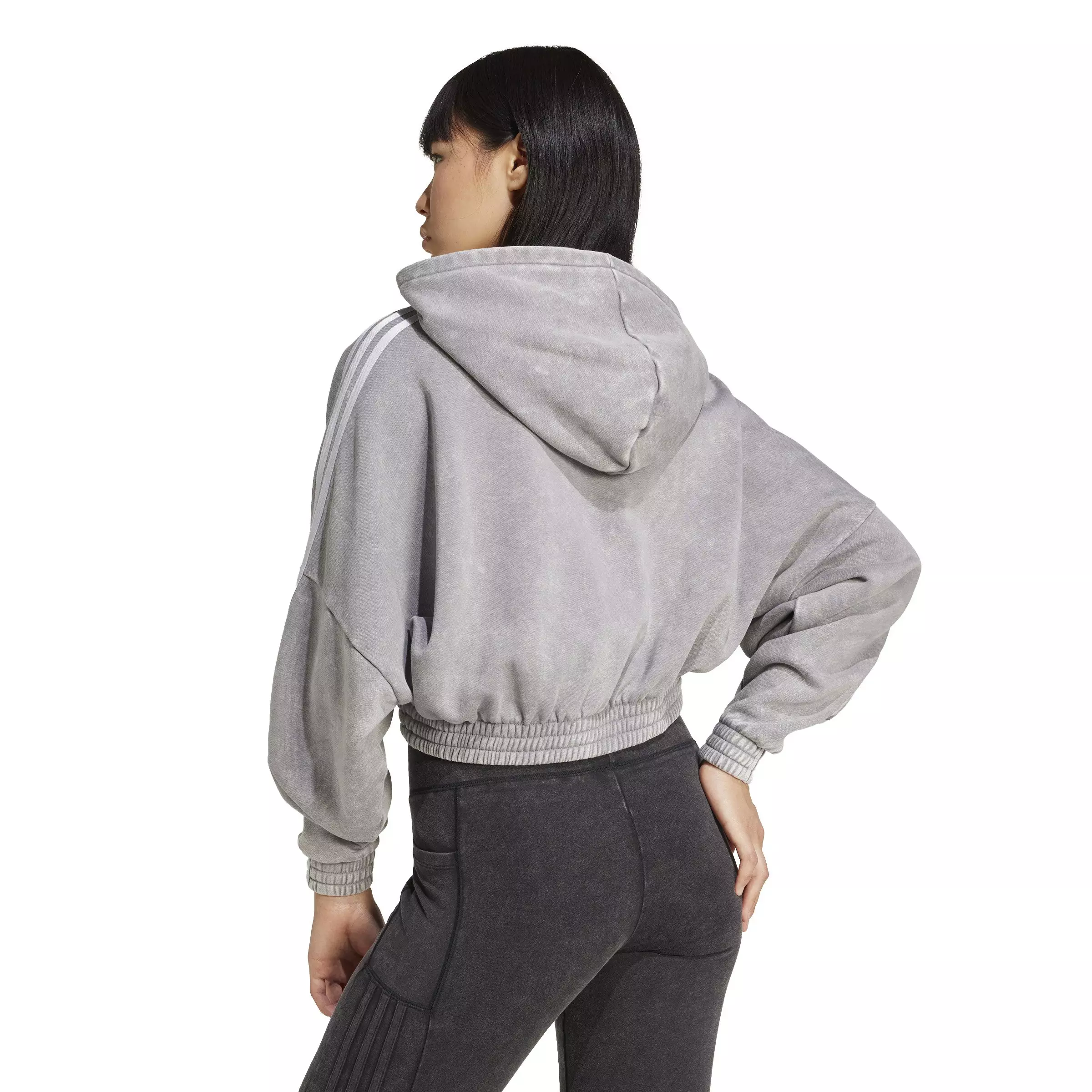 adidas Originals Women's Washed-Out Crop Oversized Zip Hoodie-Grey - GREY