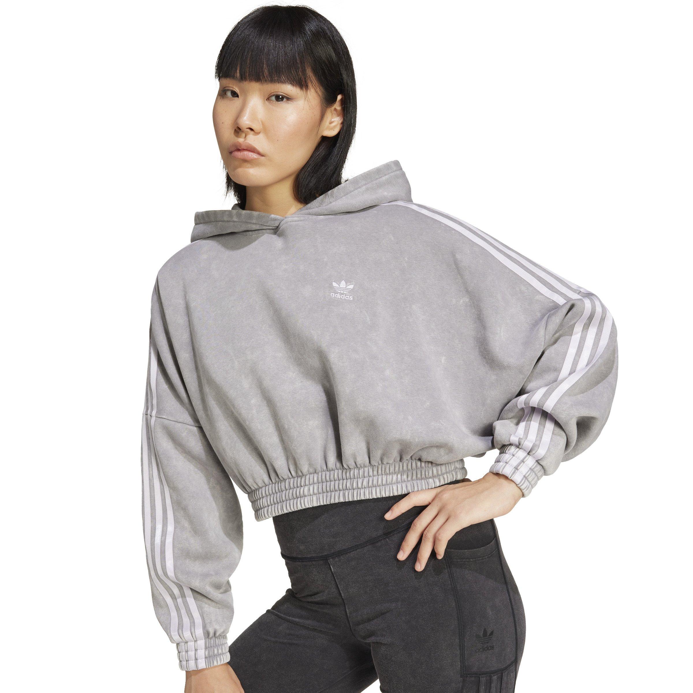 adidas Originals Women's Washed-Out Crop Oversized Zip Hoodie-Grey - GREY Thumbnail View 3
