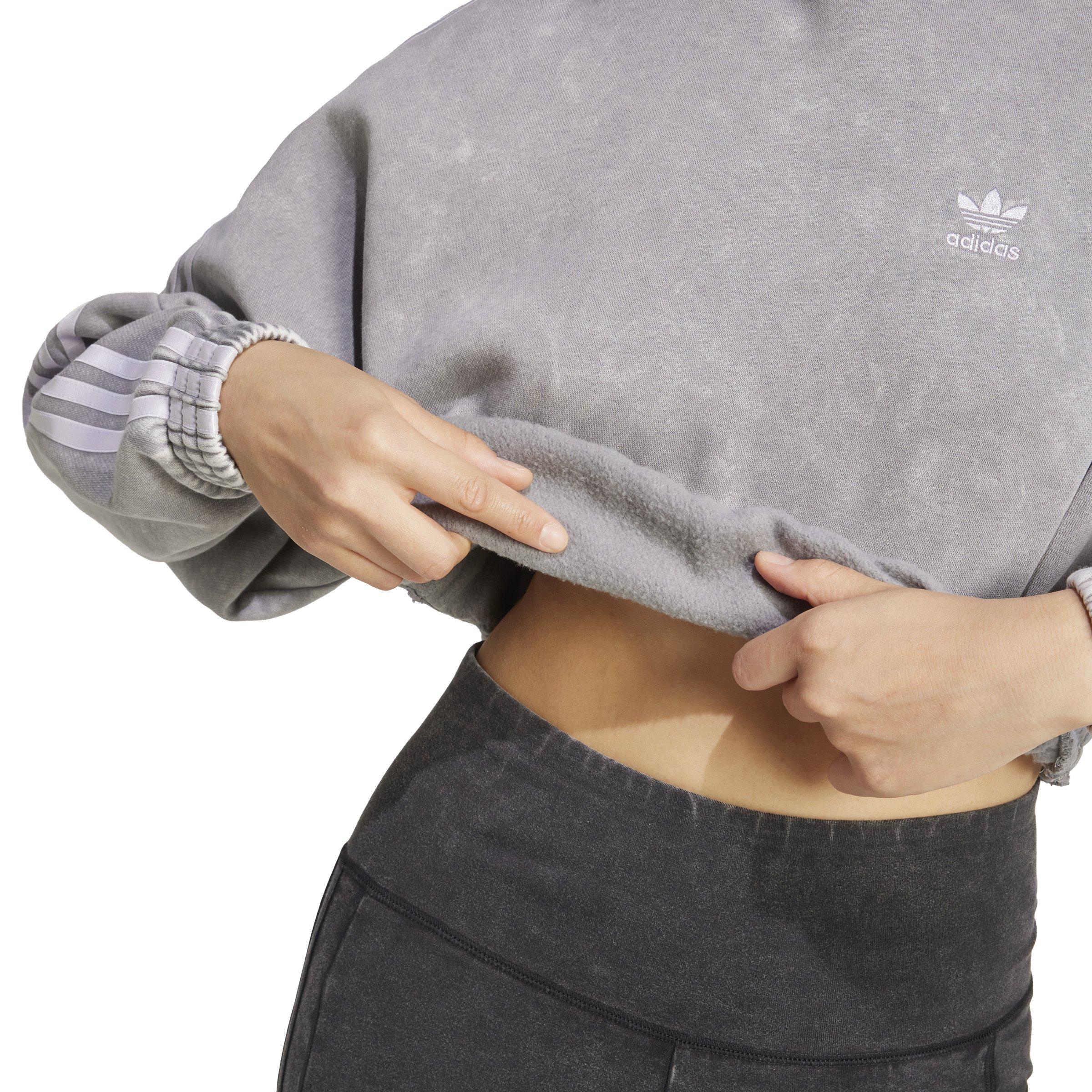 adidas Originals Women's Washed-Out Crop Oversized Zip Hoodie-Grey - GREY Thumbnail View 4