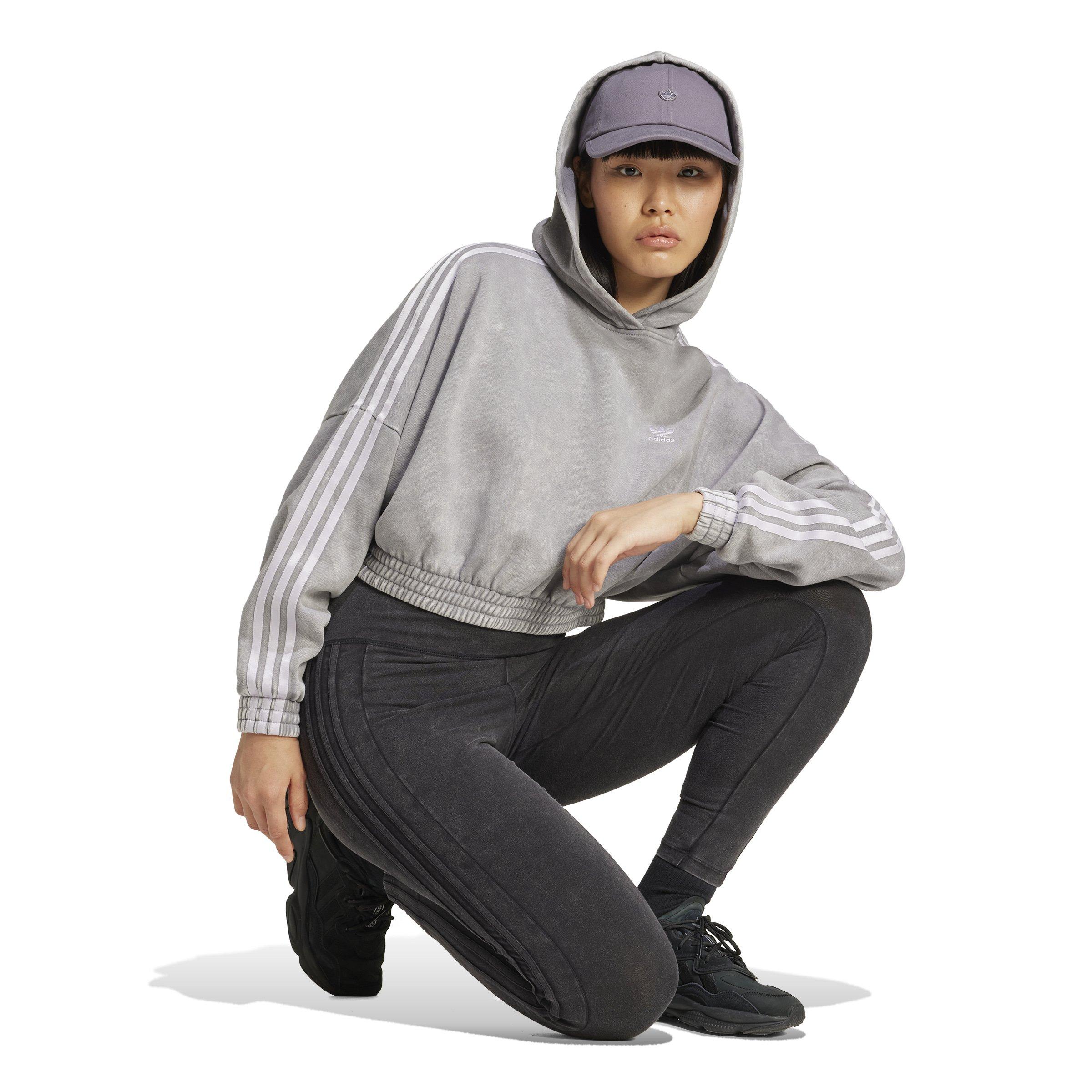 adidas Originals Women's Washed-Out Crop Oversized Zip Hoodie-Grey - GREY Thumbnail View 5