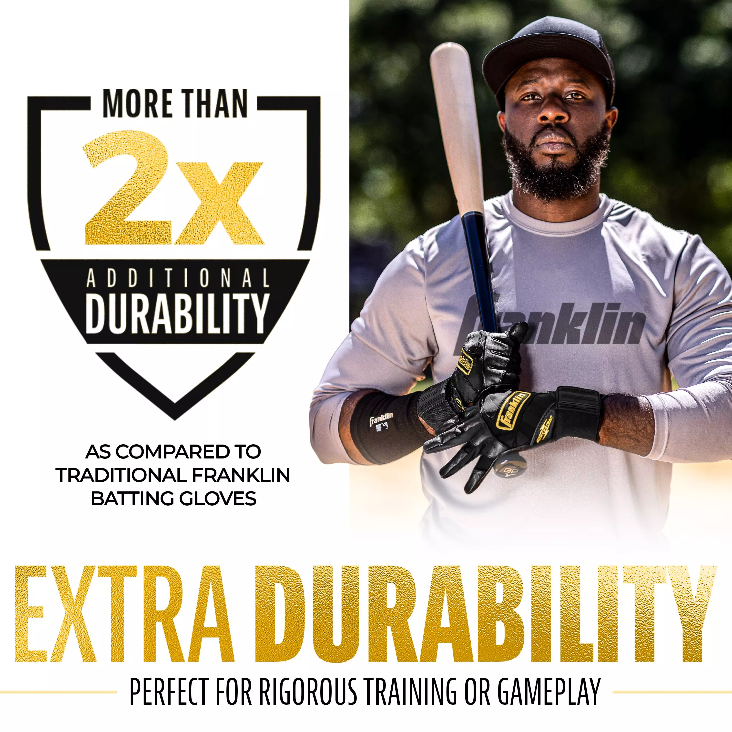 Franklin Sports MLB Adult Powerstrap Batting Gloves - Navy/Gold - NAVY/GOLD