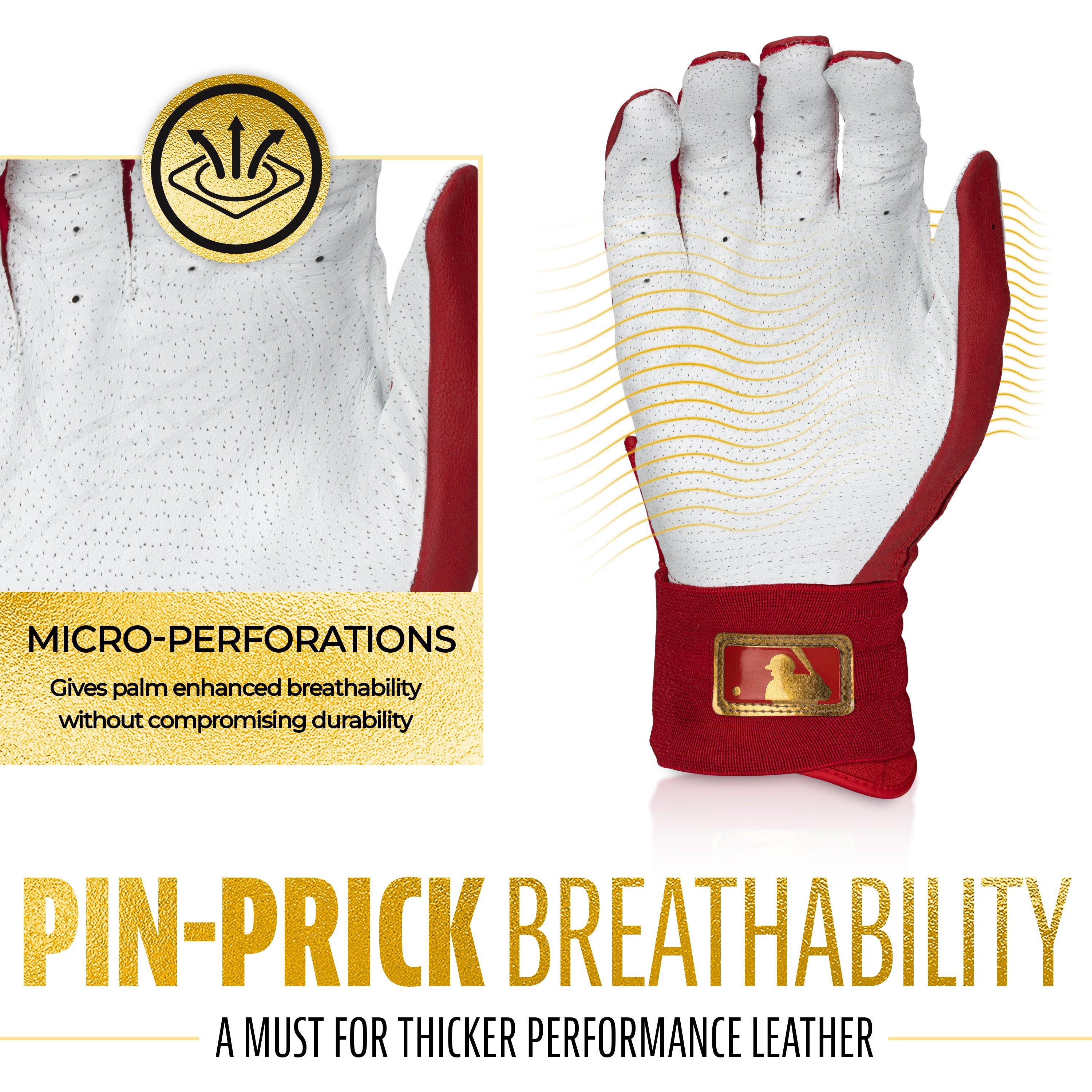 Franklin Sports MLB Adult Powerstrap Batting Gloves - Red/Gold - RED/GOLD Thumbnail View 3