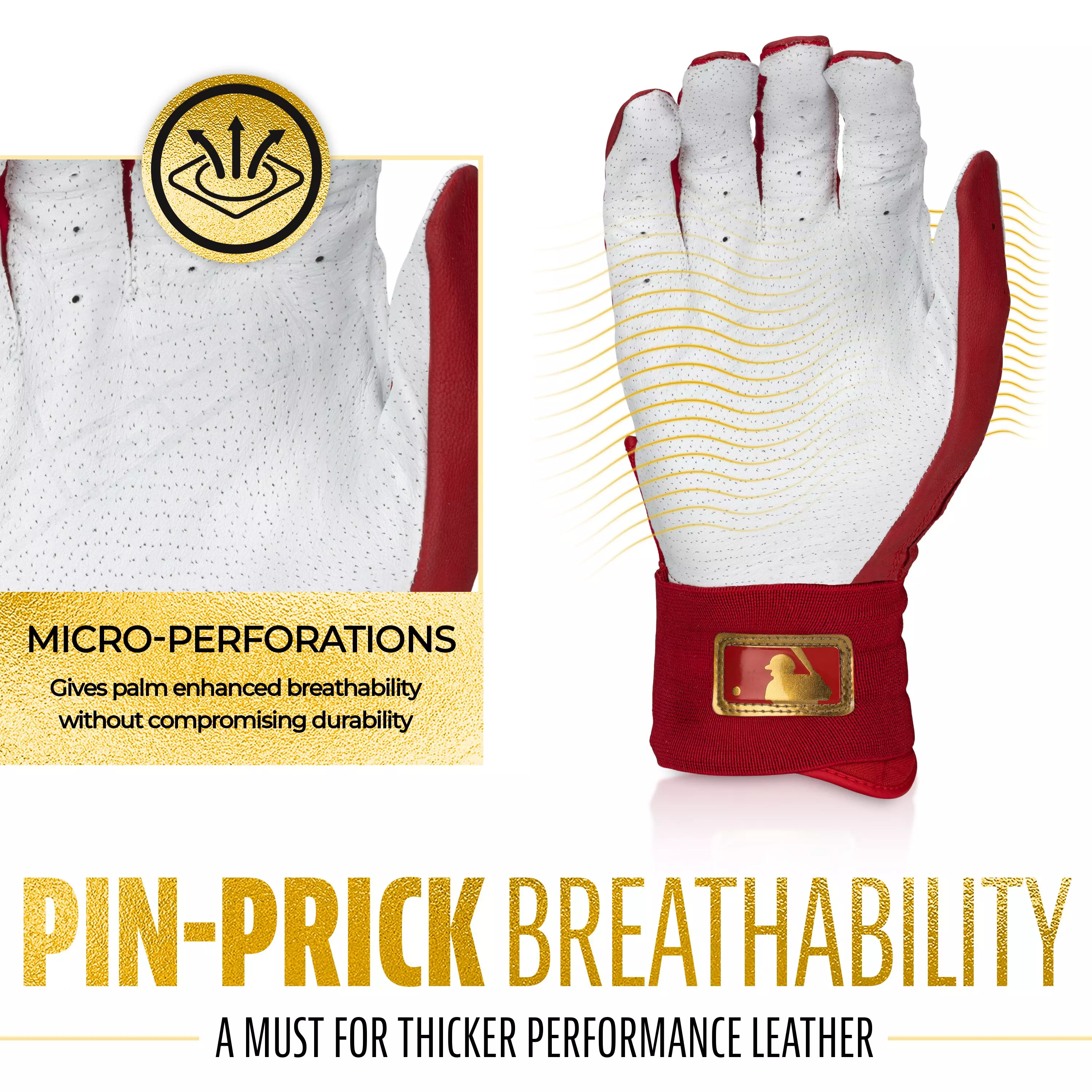 Franklin Sports MLB Adult Powerstrap Batting Gloves - Red/Gold - RED/GOLD