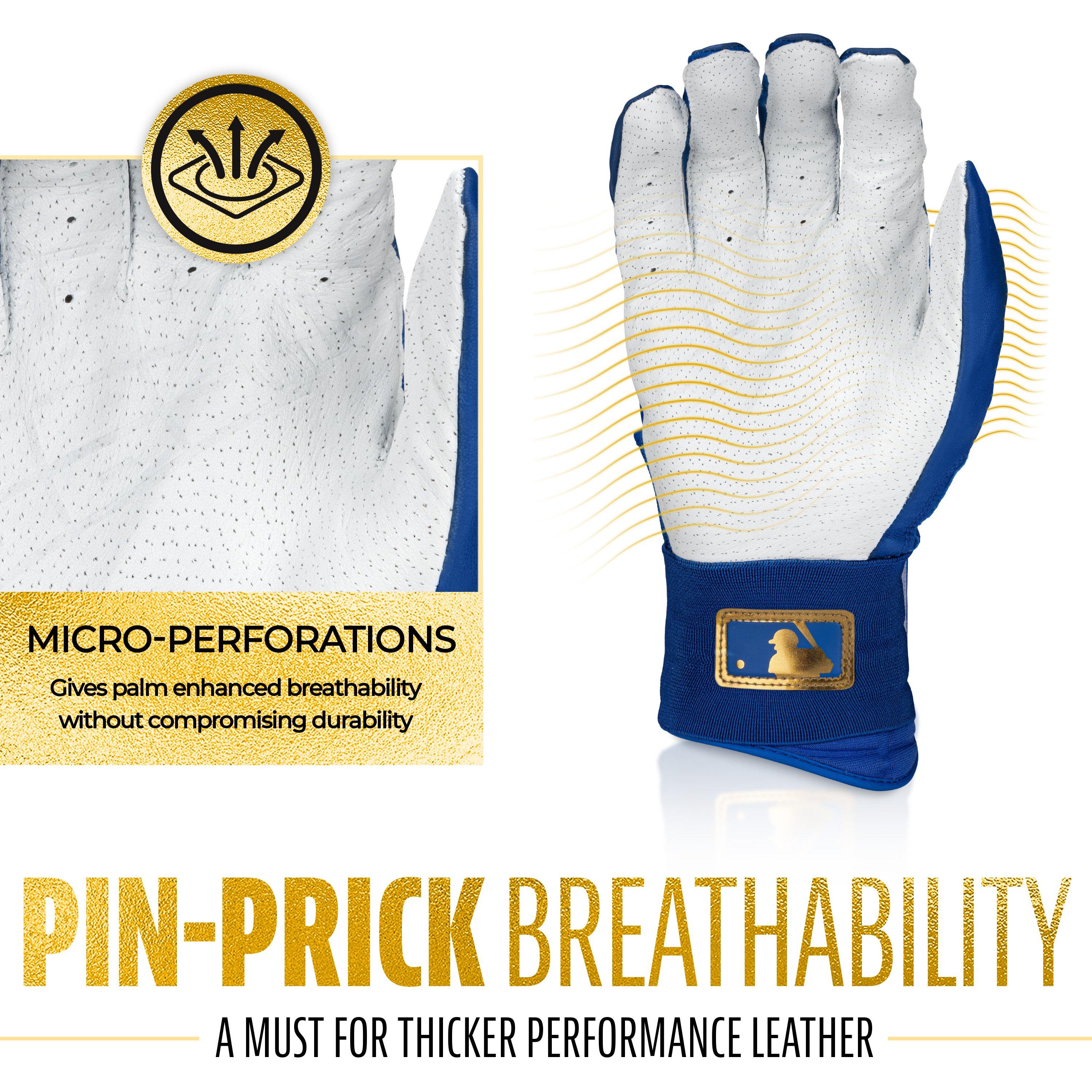 Franklin Sports MLB Adult Powerstrap Batting Gloves - Royal/Gold - ROYAL/GOLD Thumbnail View 3