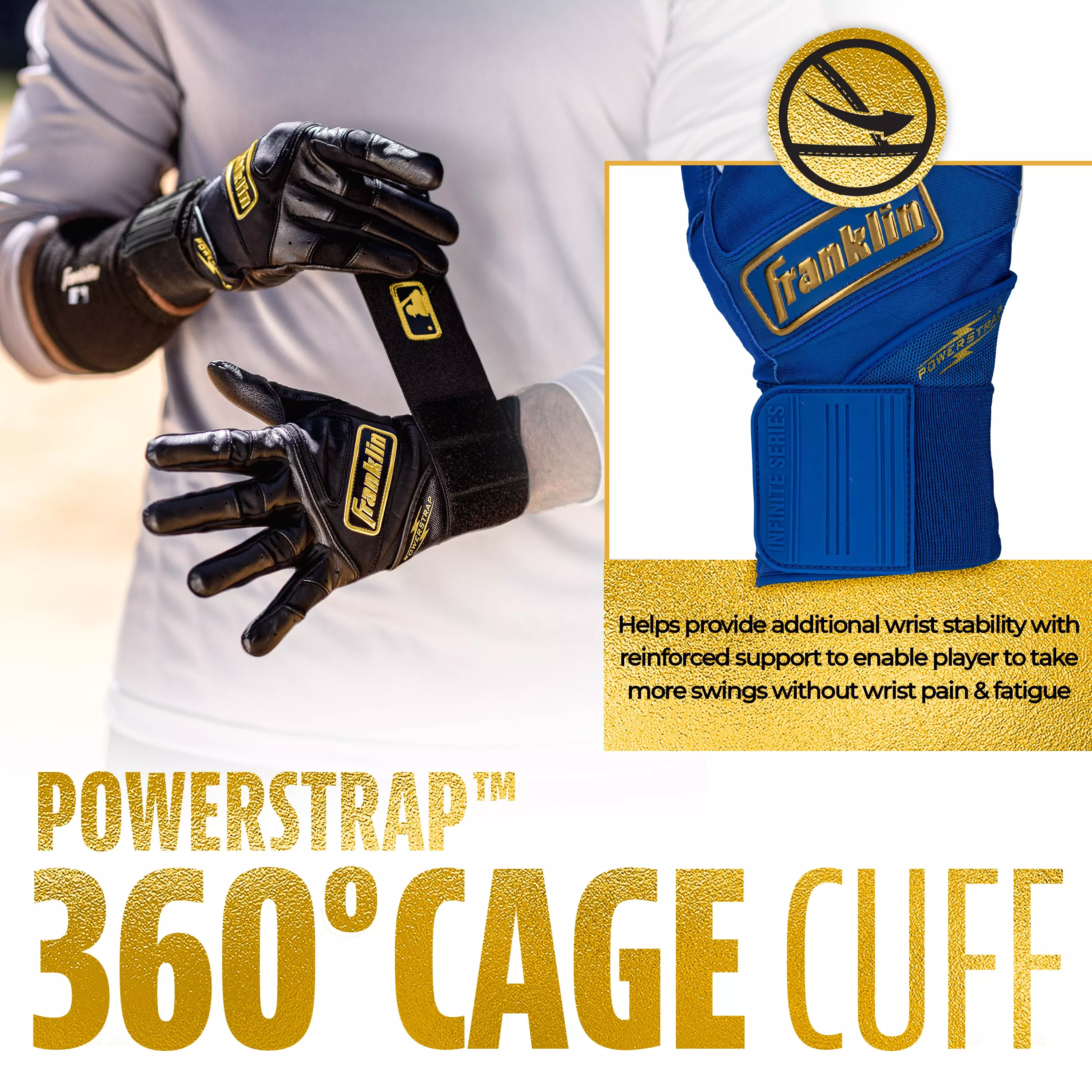 Franklin Sports MLB Adult Powerstrap Batting Gloves - Royal/Gold - ROYAL/GOLD