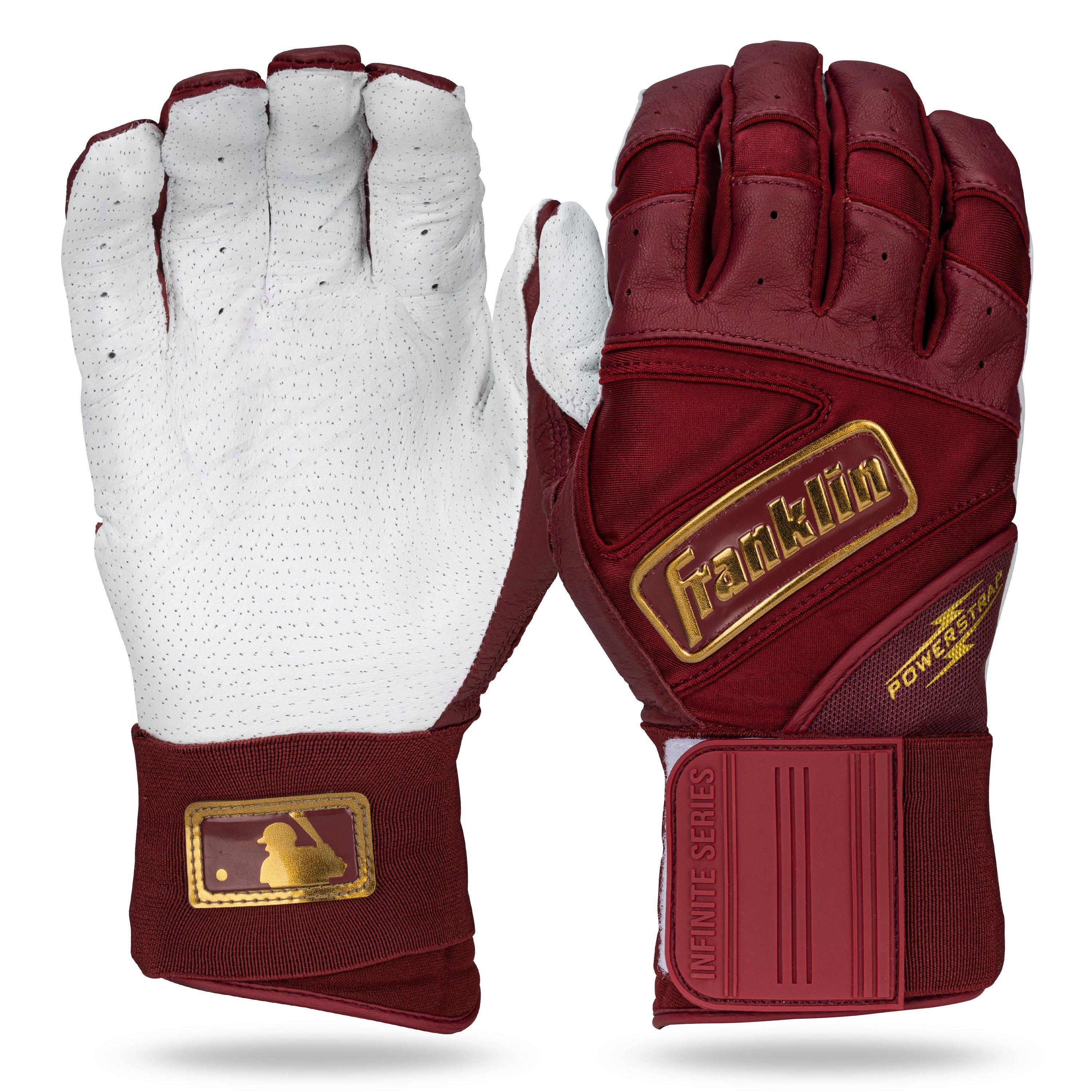 Franklin Sports MLB Adult Powerstrap Batting Gloves - Burgundy - BURGUNDY Thumbnail View 1