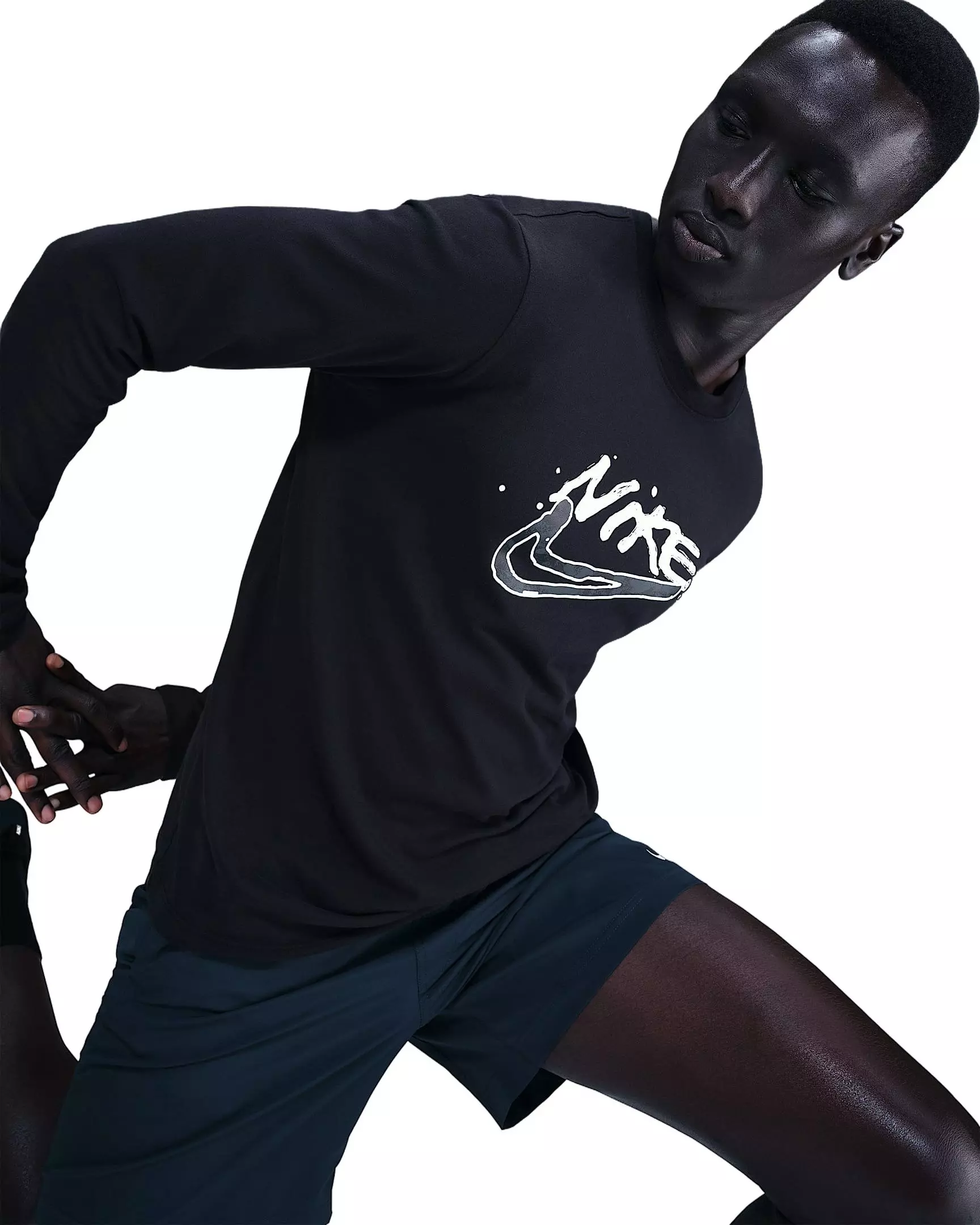 Nike Men's Dri-FIT Long-Sleeve Print Pack T-Shirt - BLACK