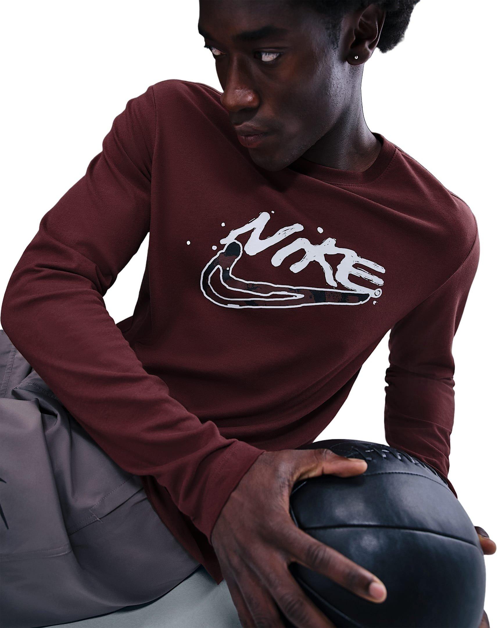 Nike Men's Dri-FIT Long-Sleeve Print Pack T-Shirt - DK RED Thumbnail View 3