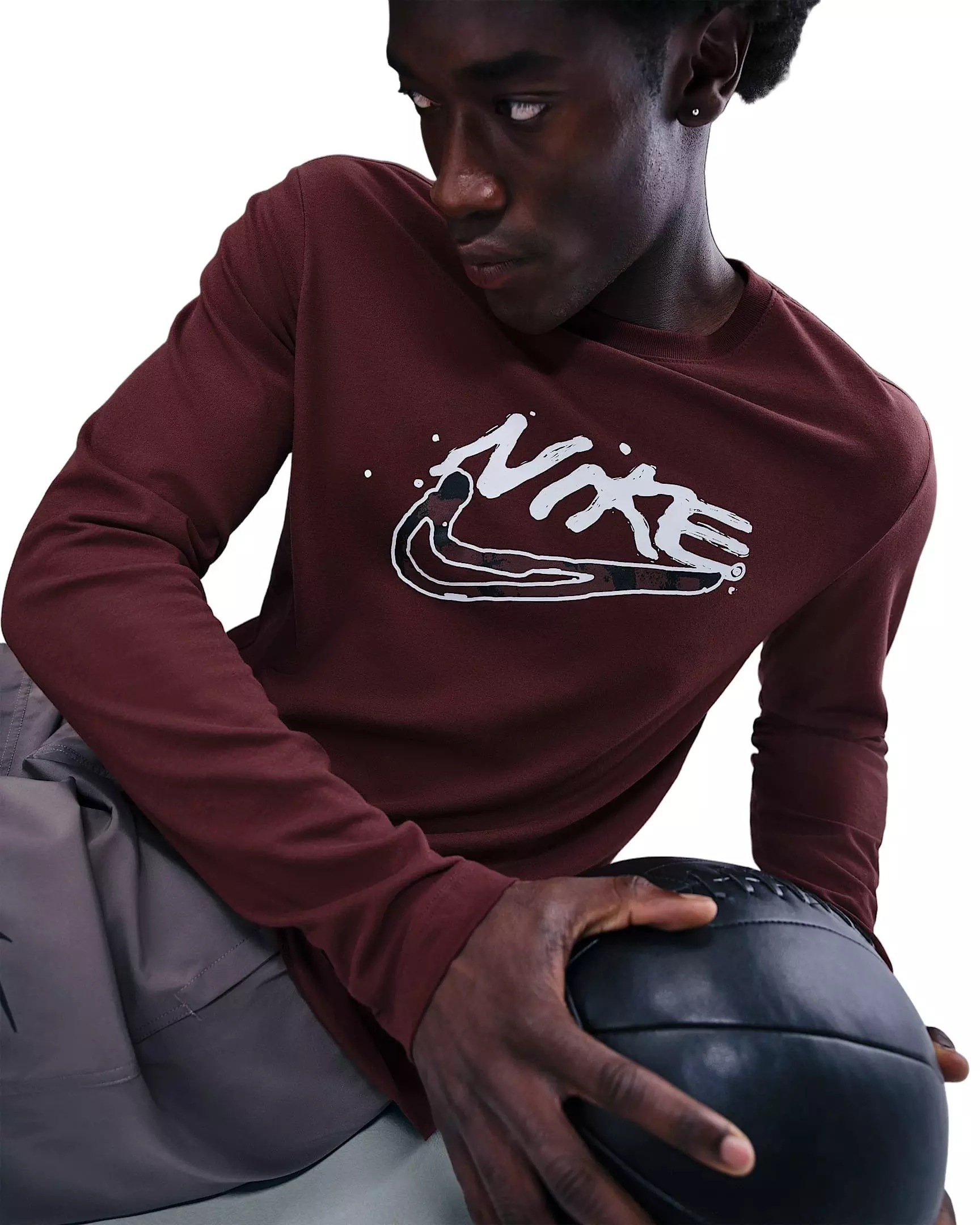 Nike Men's Dri-FIT Long-Sleeve Print Pack T-Shirt - DK RED