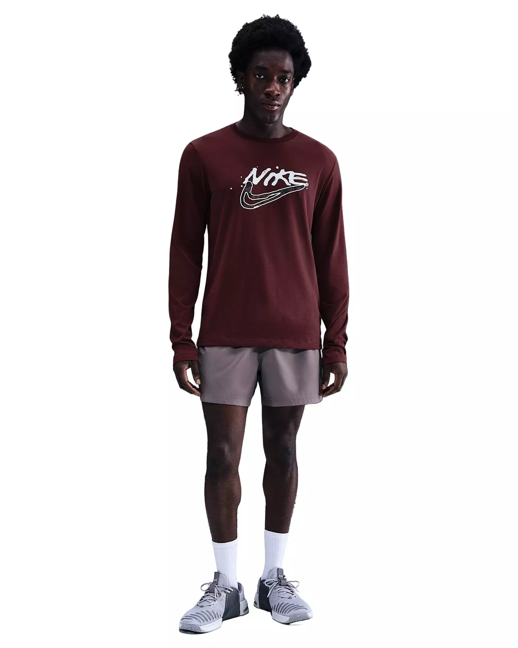 Nike Men's Dri-FIT Long-Sleeve Print Pack T-Shirt - DK RED