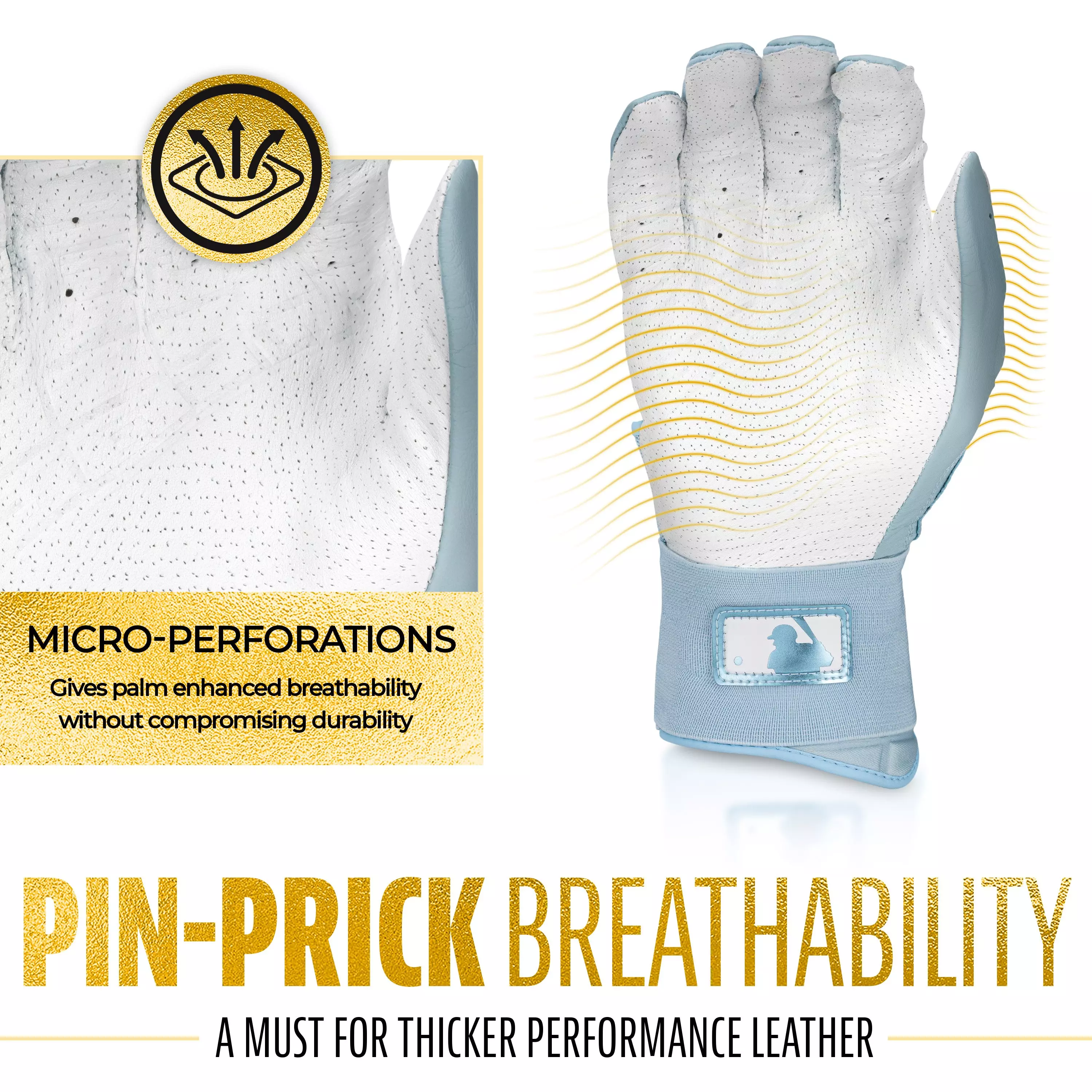 Franklin Sports MLB Adult Powerstrap Batting Gloves - Carolina Blue - CAROLINA BLUE