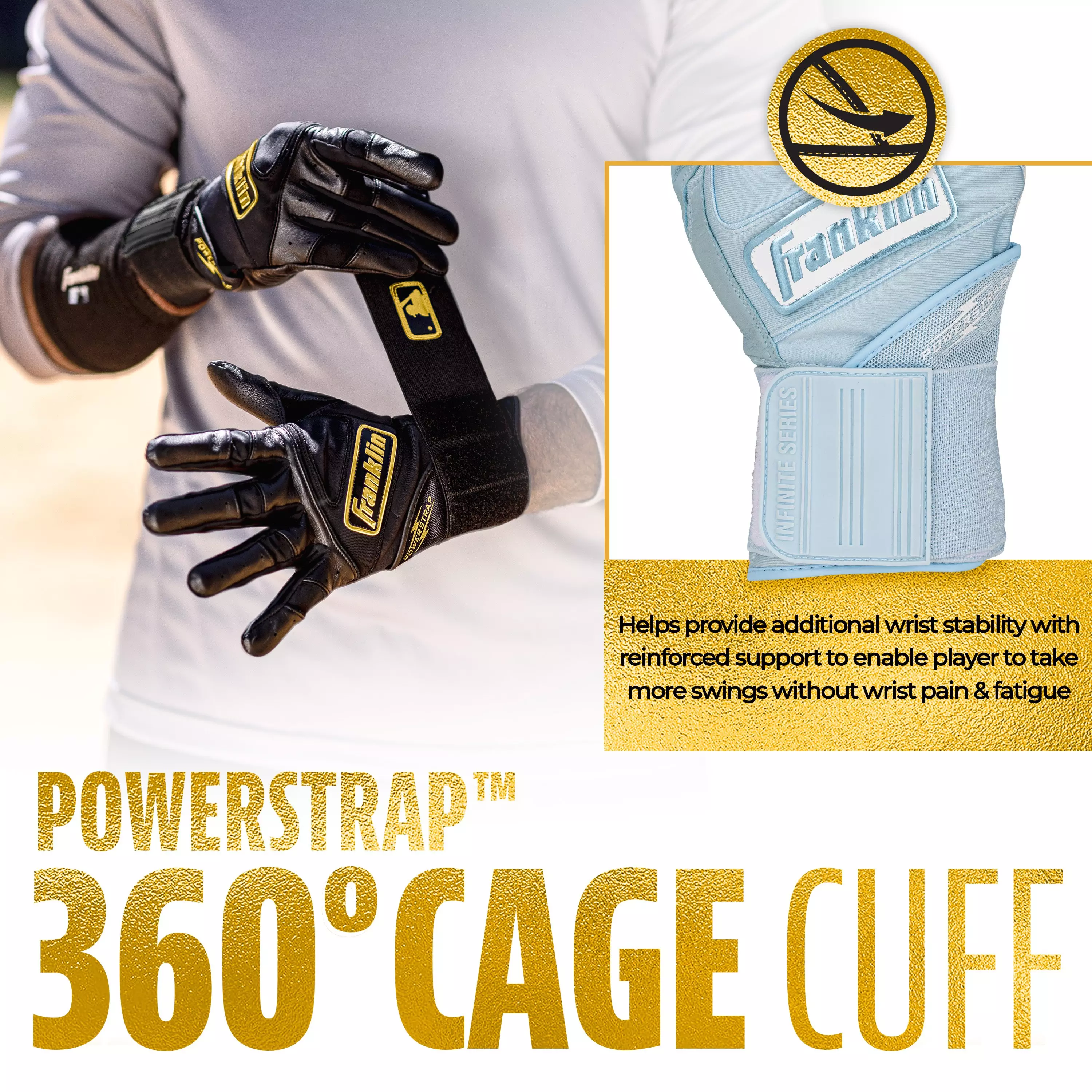 Franklin Sports MLB Adult Powerstrap Batting Gloves - Carolina Blue - CAROLINA BLUE