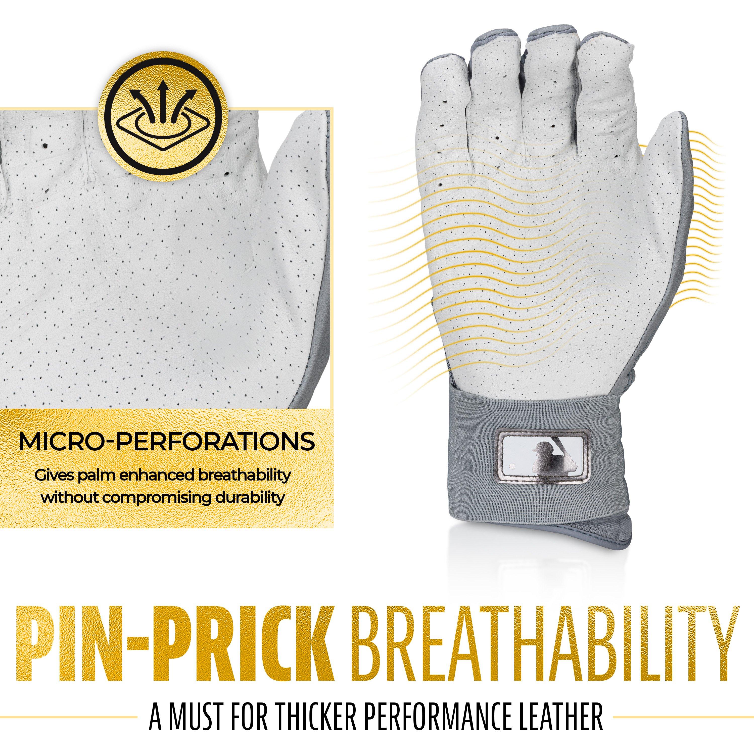 Franklin Sports MLB Adult Powerstrap Batting Gloves - Grey - GREY Thumbnail View 3