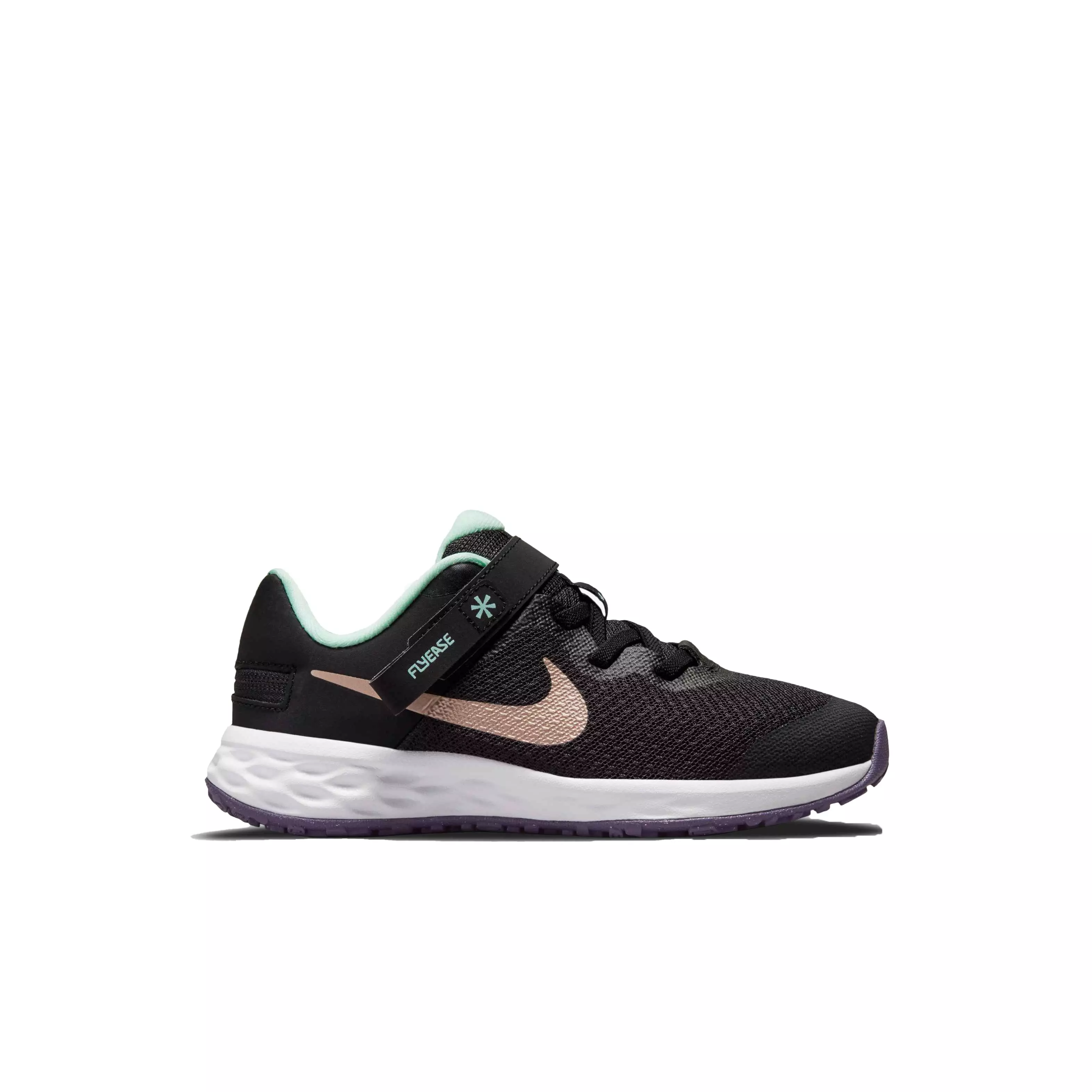 Nike Revolution 6 FlyEase "Black/Metallic Red Bronze/Mint Foam" Preschool Boys' Running Shoe - BLACK
