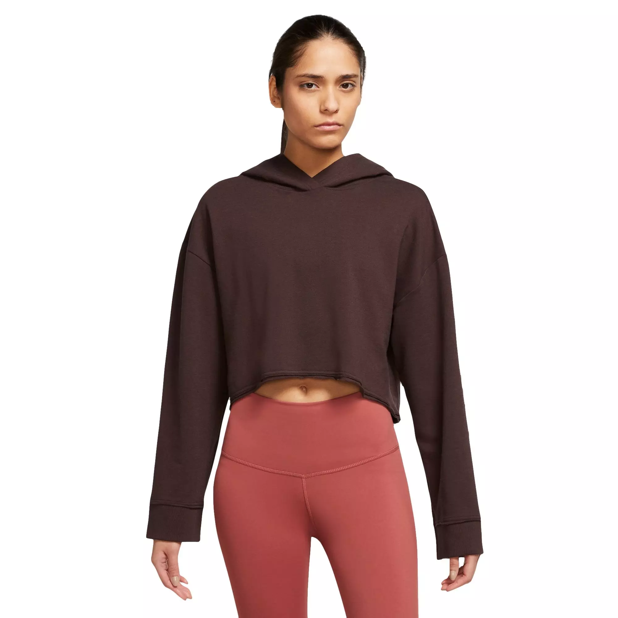 Nike Women's Cropped Luxe Fleece Yoga Hoodie - BROWN