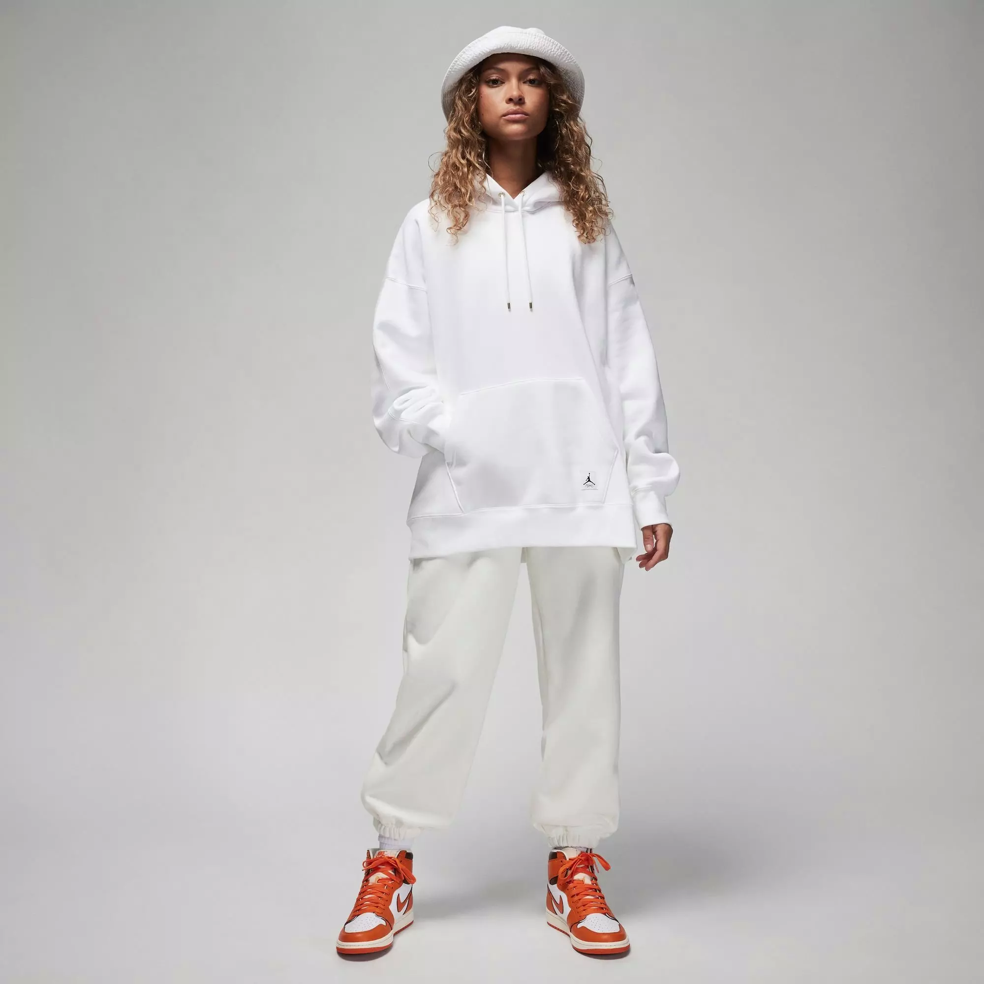 Jordan Women's Flight Fleece Pullover Hoodie - WHITE/ORANGE