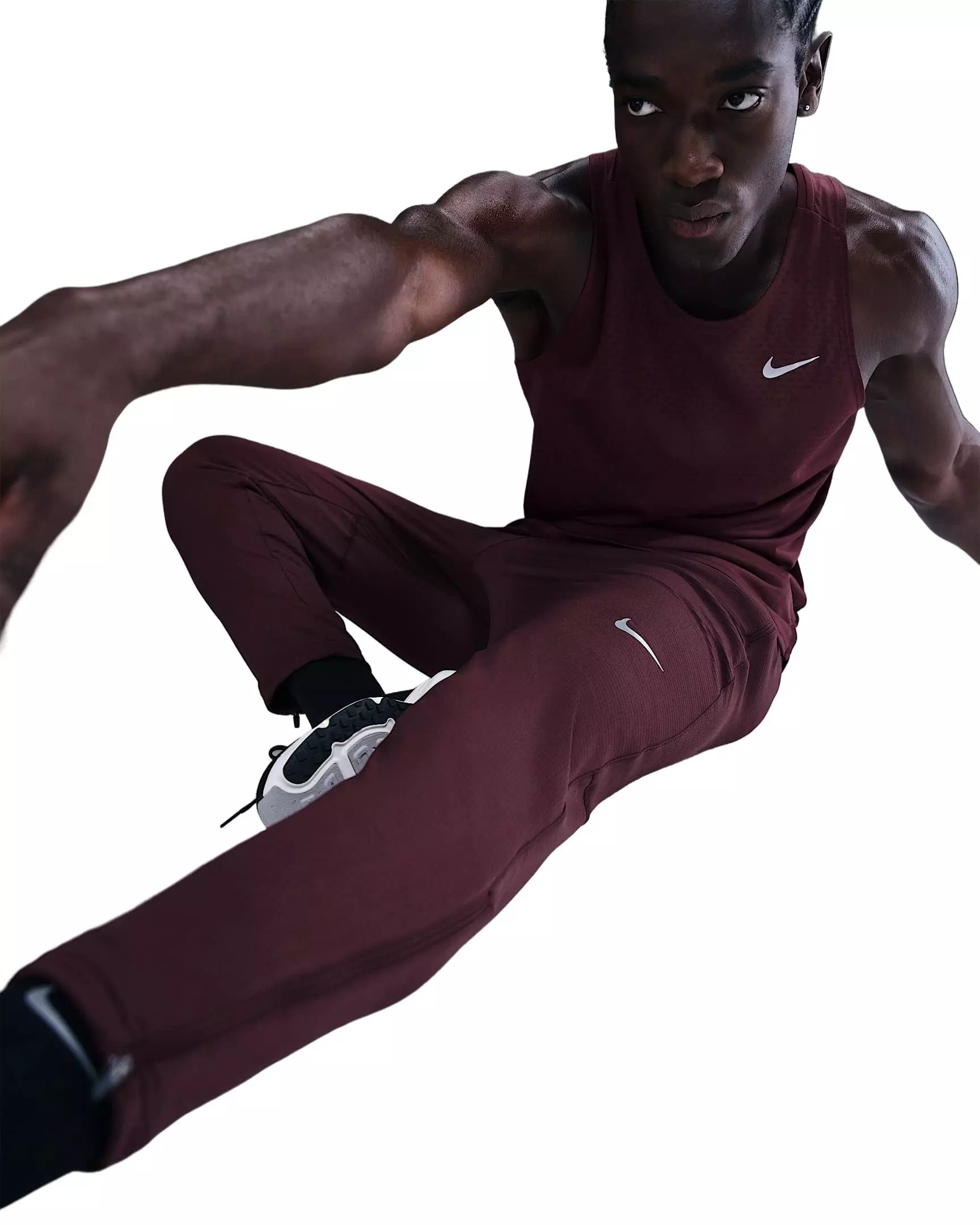 Nike Men's Stride Dri-FIT Knit Running Pants -Burgundy - BURGUNDY