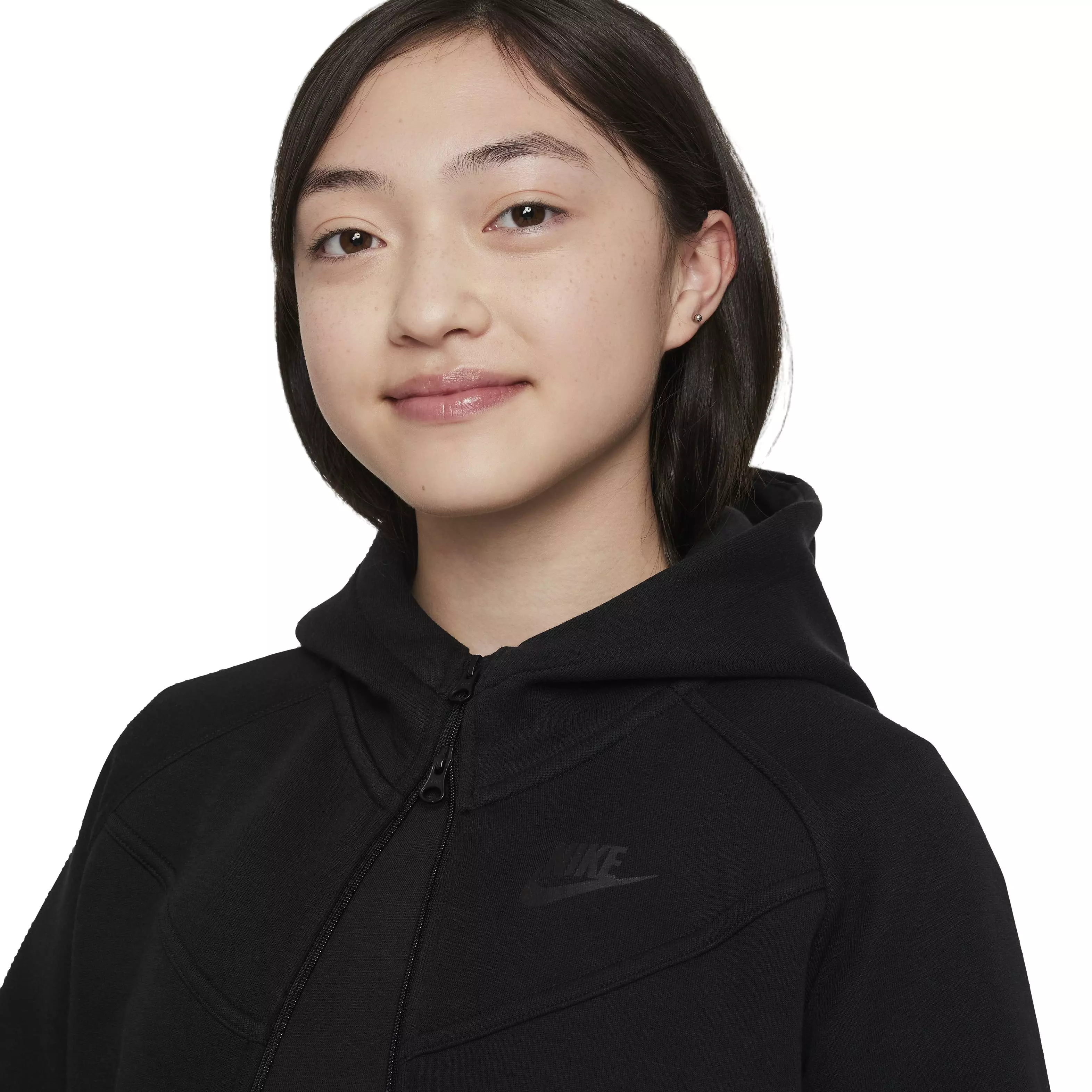 Nike Girls' Sportswear Tech Fleece Full-Zip LS Hooded Jacket - BLACK