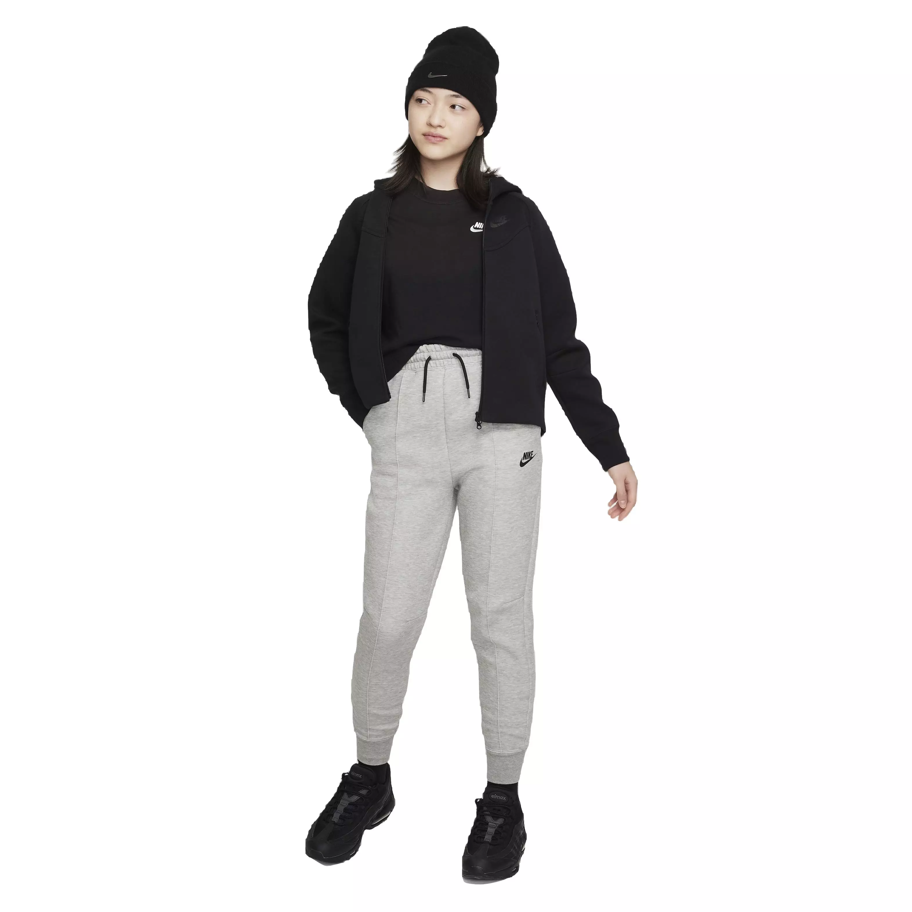 Nike Girls' Sportswear Tech Fleece Full-Zip LS Hooded Jacket - BLACK