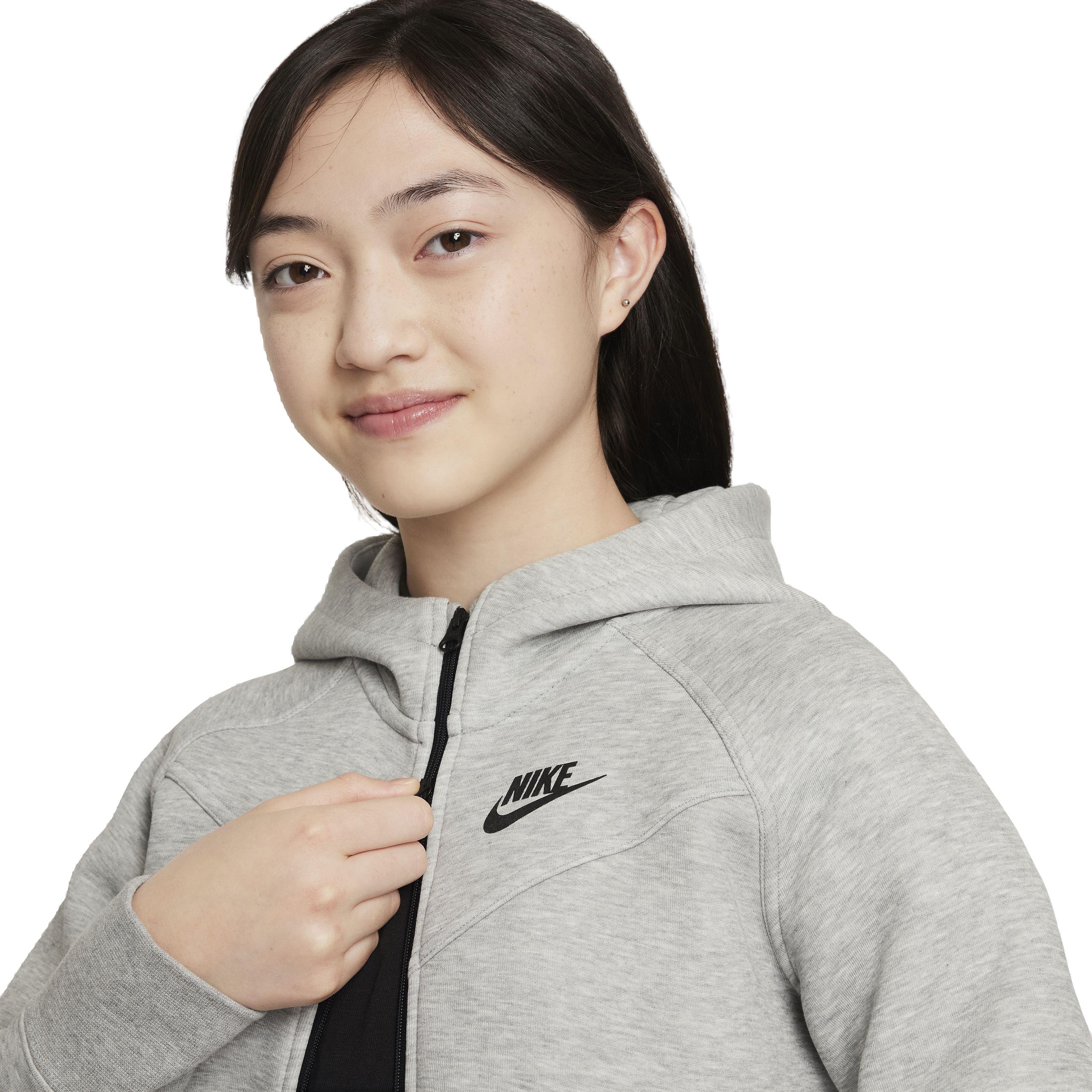 Nike Girls' Sportswear Tech Fleece Full-Zip LS Hooded Jacket - DK GREY Thumbnail View 3