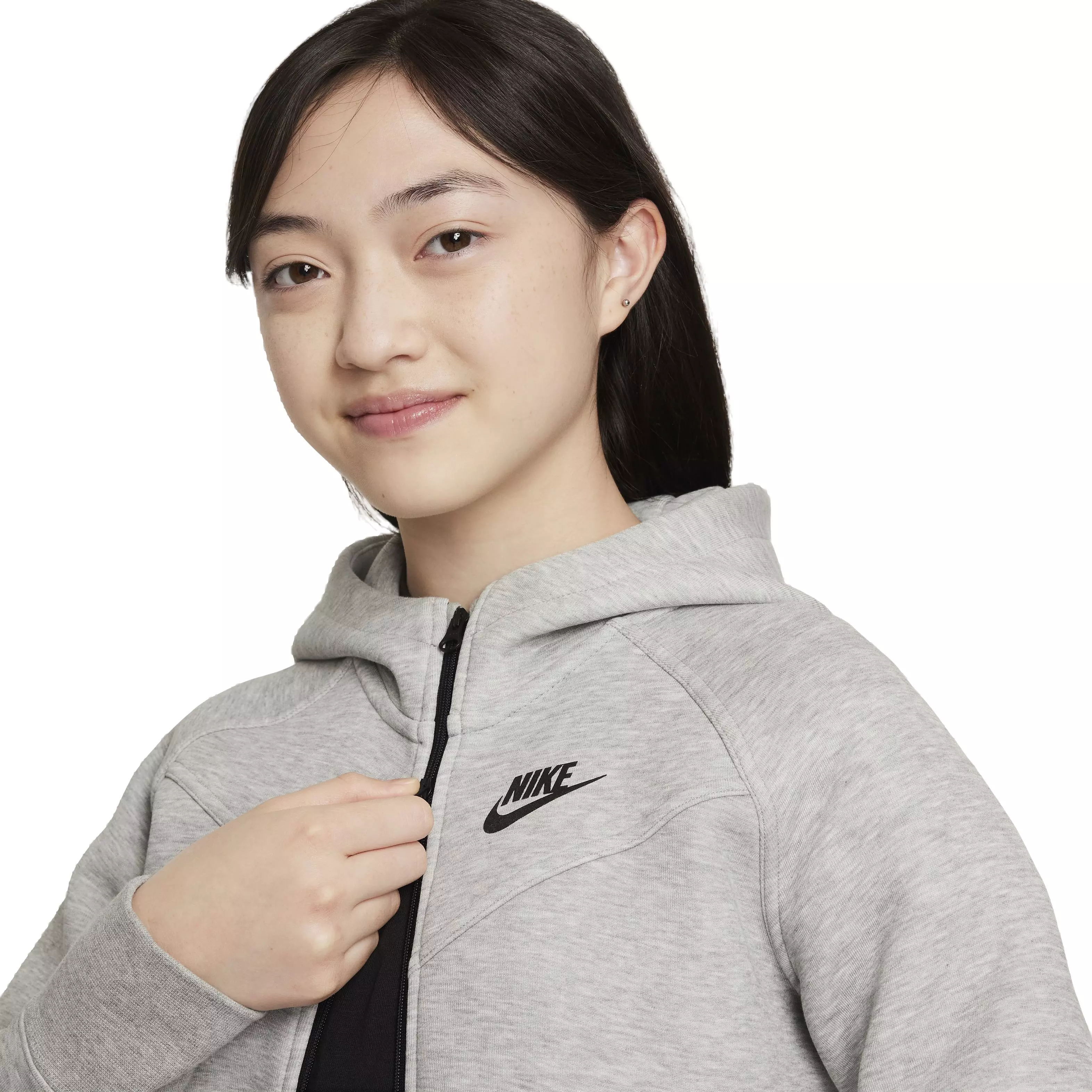 Nike Girls' Sportswear Tech Fleece Full-Zip LS Hooded Jacket - DK GREY