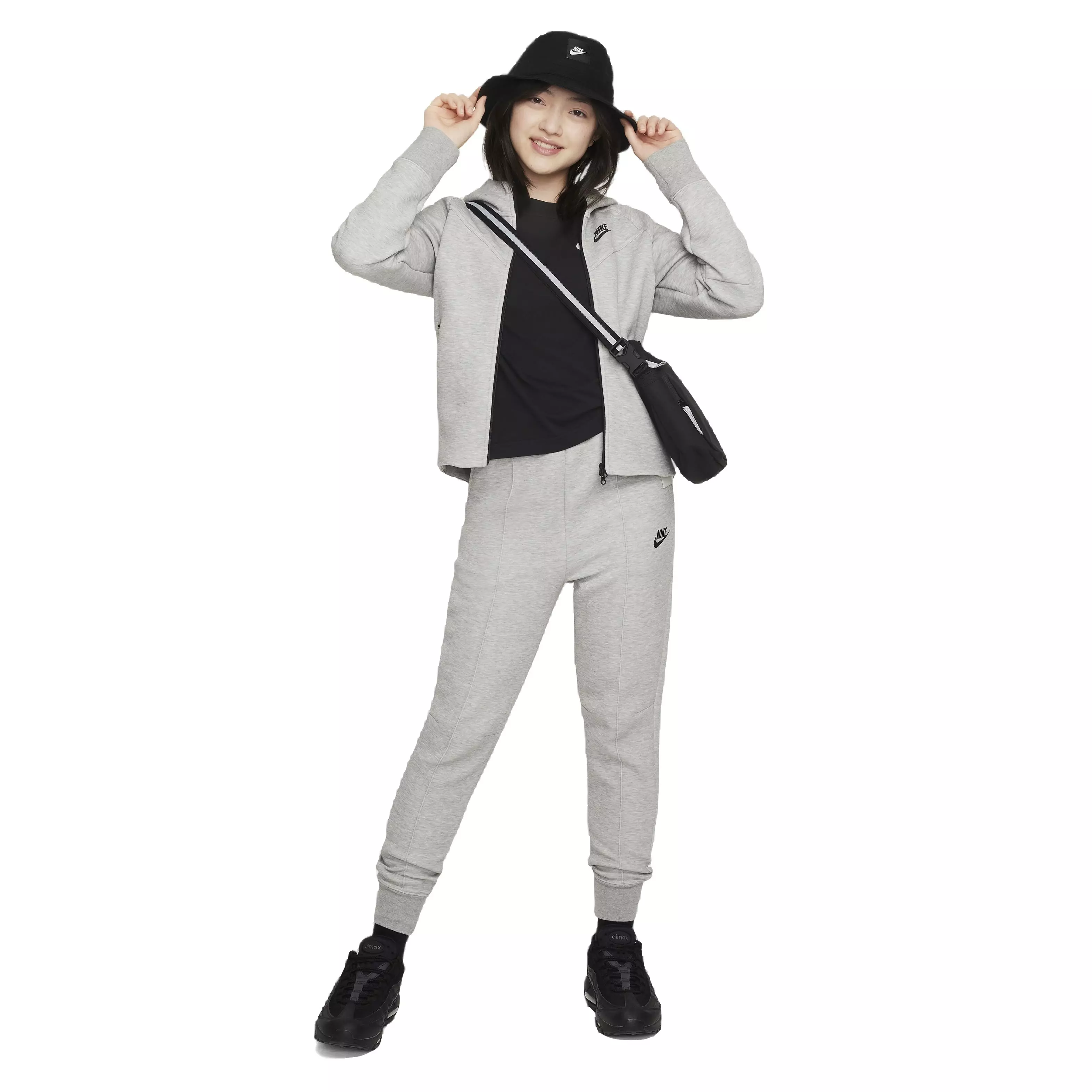 Nike Girls' Sportswear Tech Fleece Full-Zip LS Hooded Jacket - DK GREY
