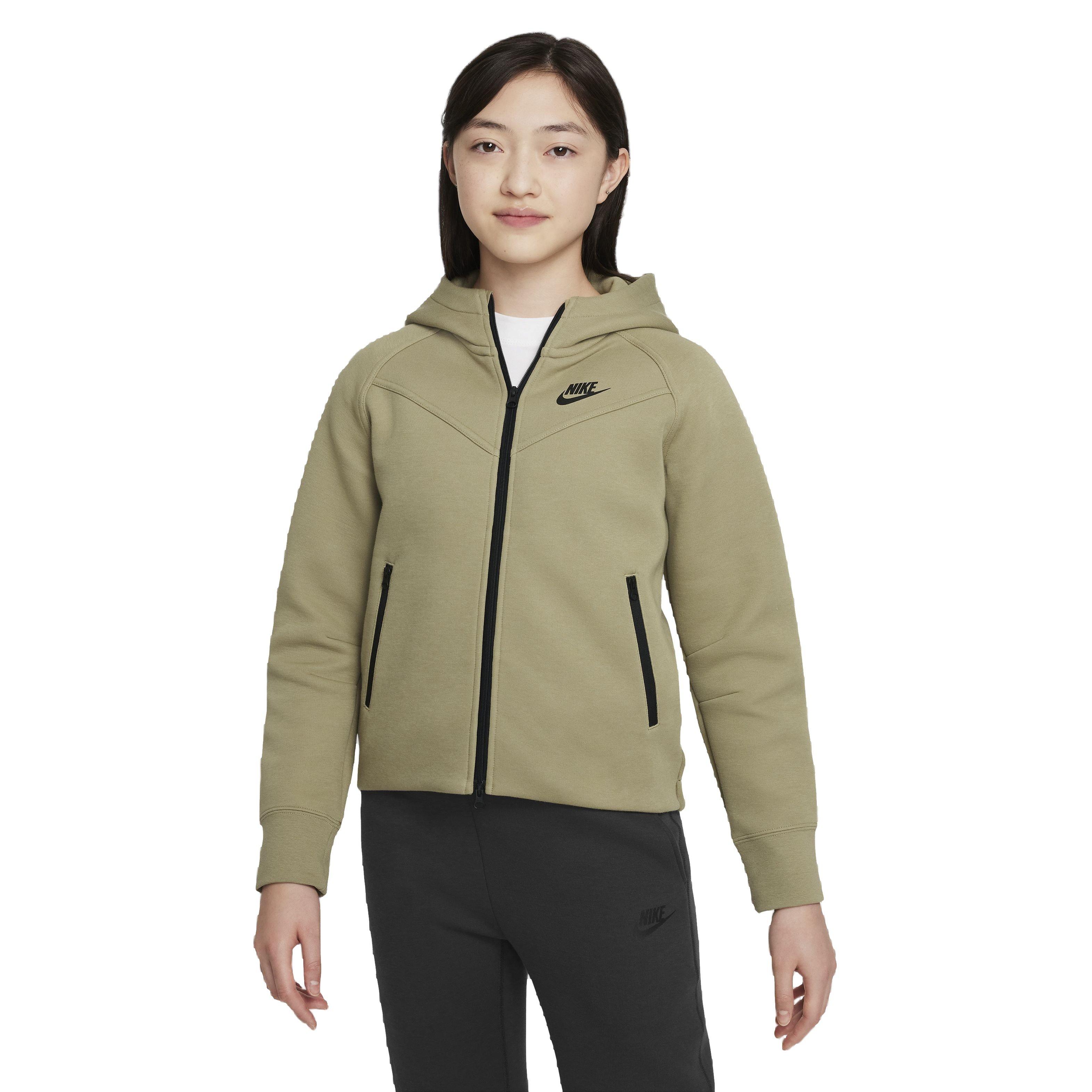 Nike Girls' Sportswear Tech Fleece Full-Zip LS Hooded Jacket - OLIVE Thumbnail View 1