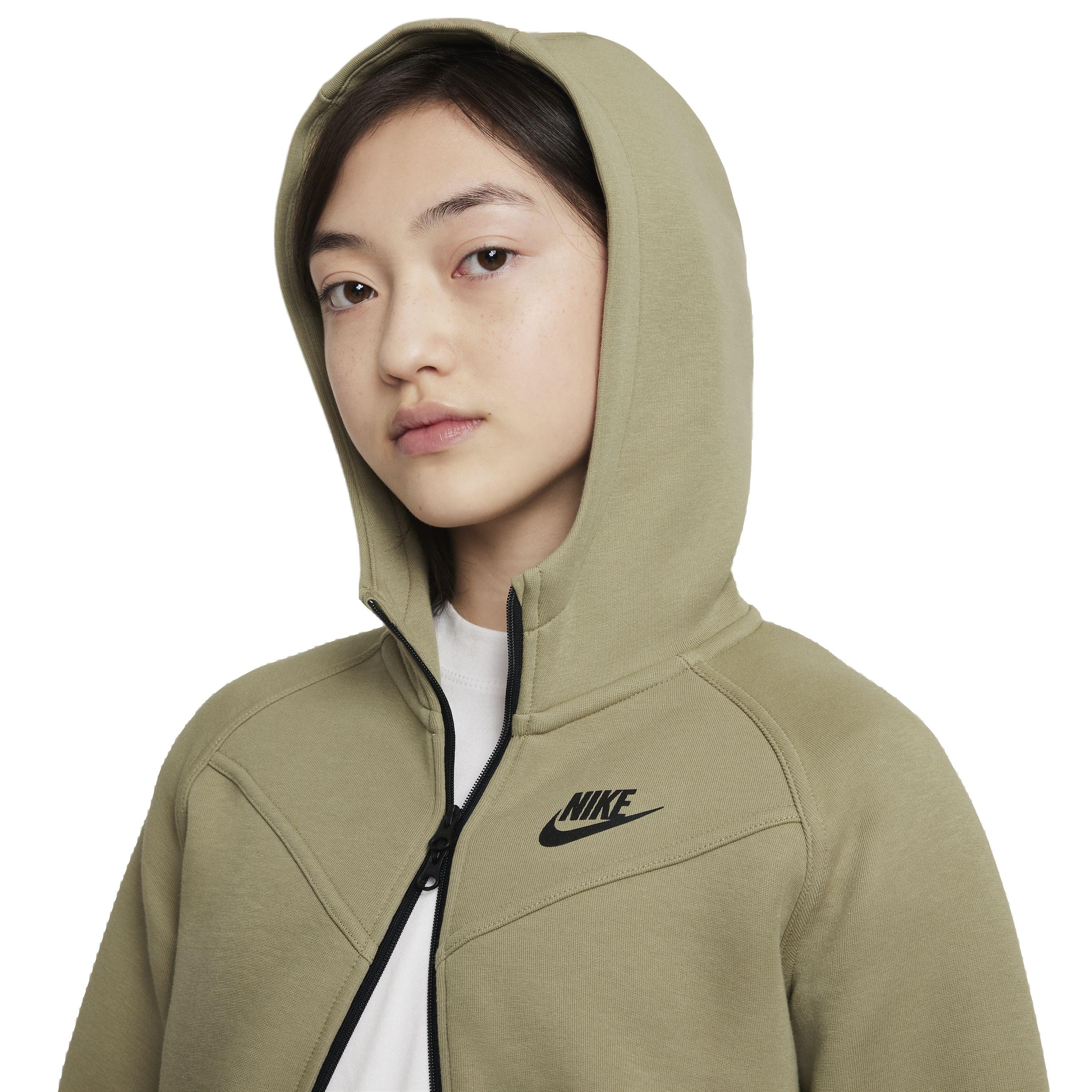 Nike Girls' Sportswear Tech Fleece Full-Zip LS Hooded Jacket - OLIVE Thumbnail View 3