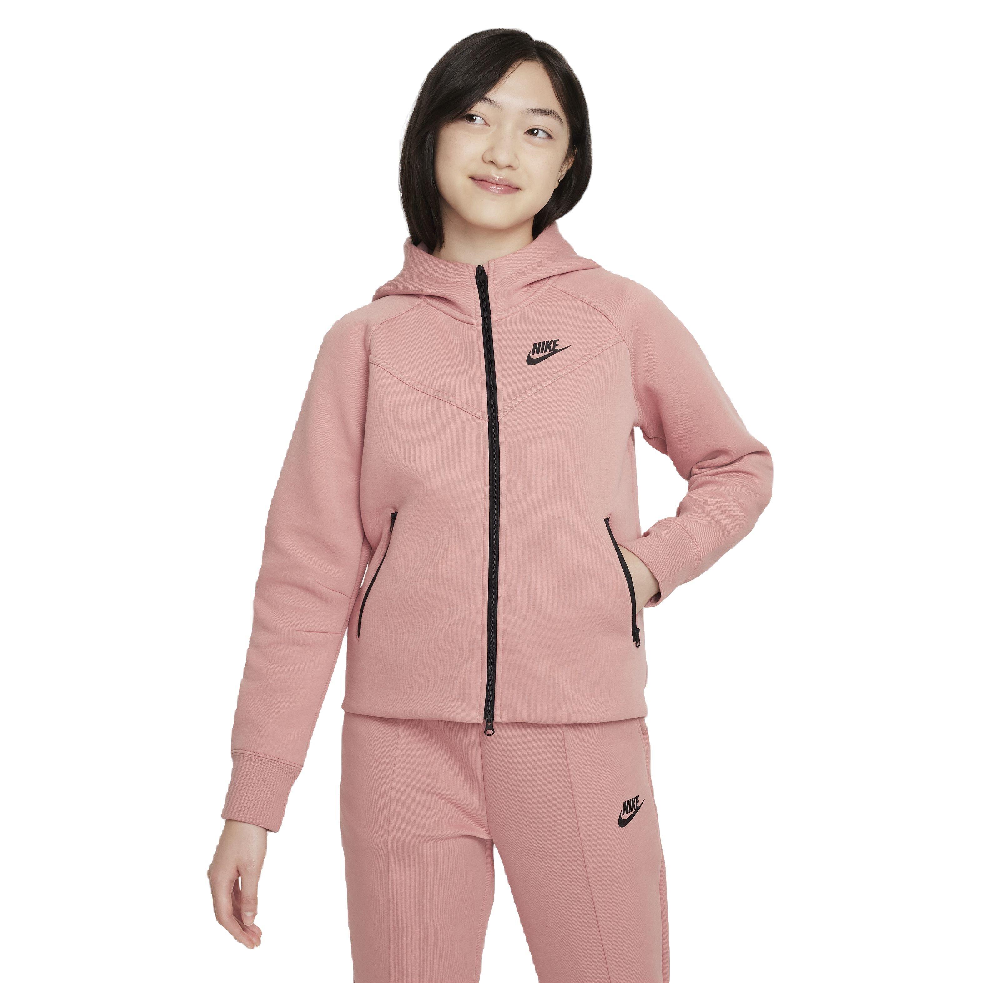 Nike Girls' Sportswear Tech Fleece Full-Zip LS Hooded Jacket - RED Thumbnail View 1