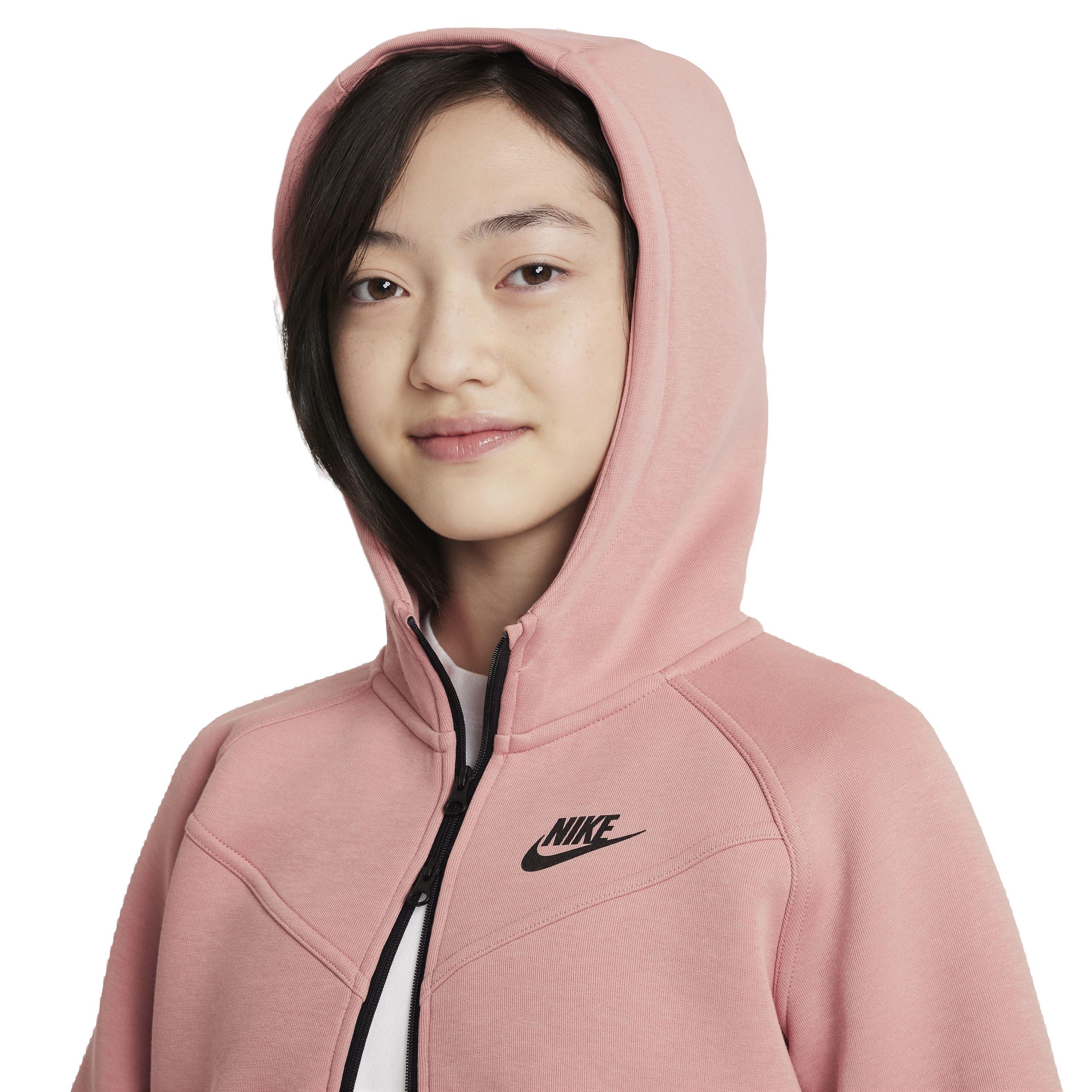 Nike Girls' Sportswear Tech Fleece Full-Zip LS Hooded Jacket - RED Thumbnail View 3
