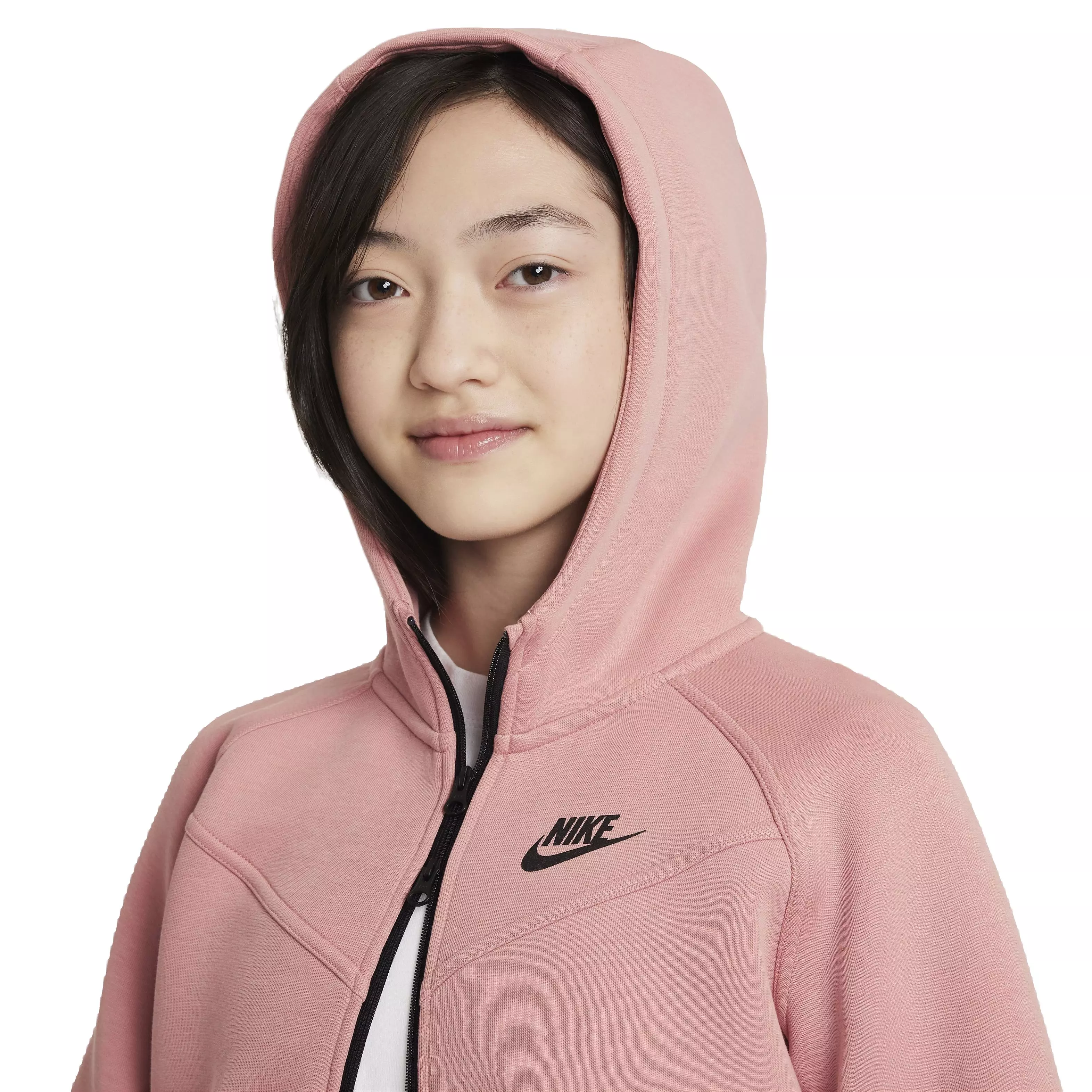 Nike Girls' Sportswear Tech Fleece Full-Zip LS Hooded Jacket - RED