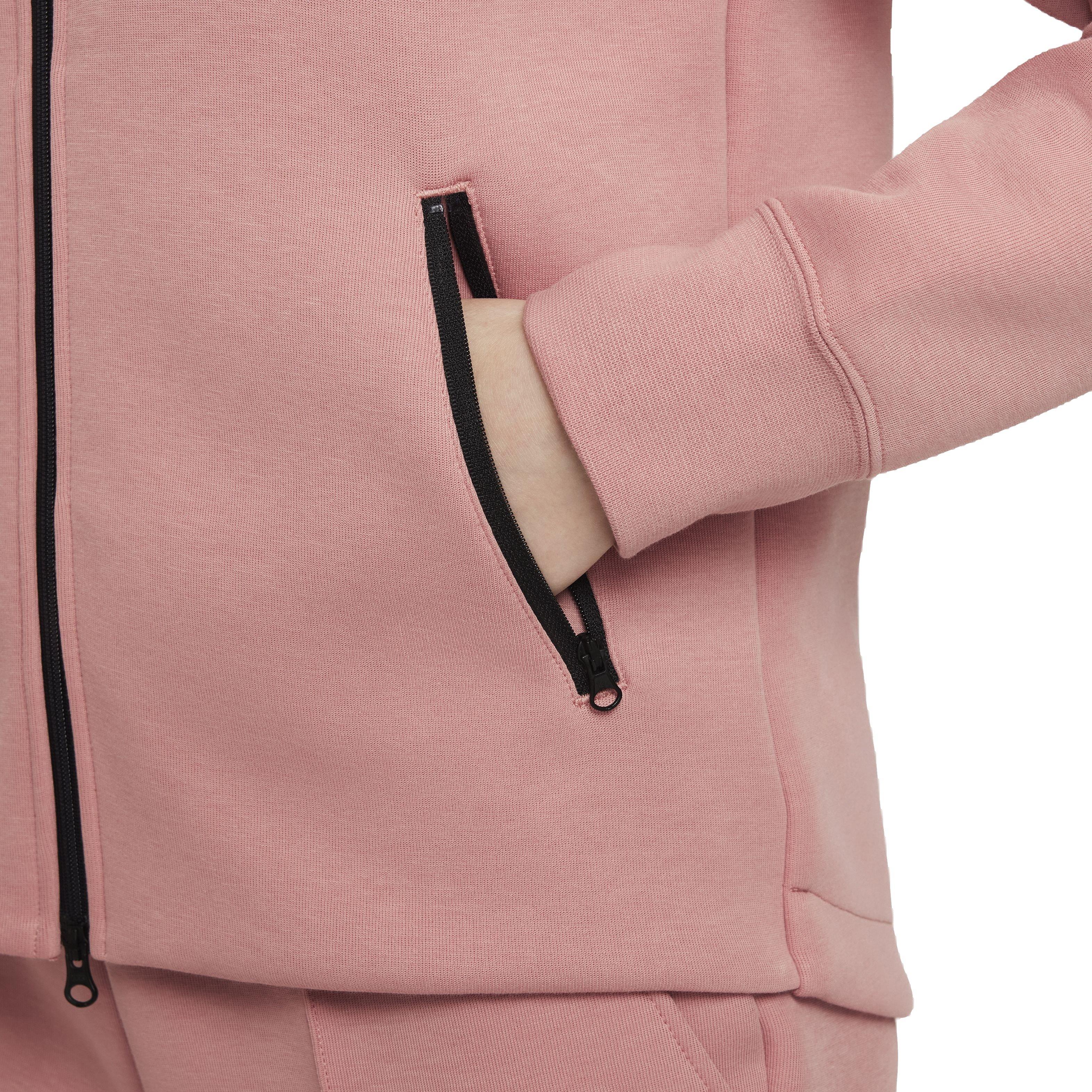 Nike Girls' Sportswear Tech Fleece Full-Zip LS Hooded Jacket - RED Thumbnail View 4