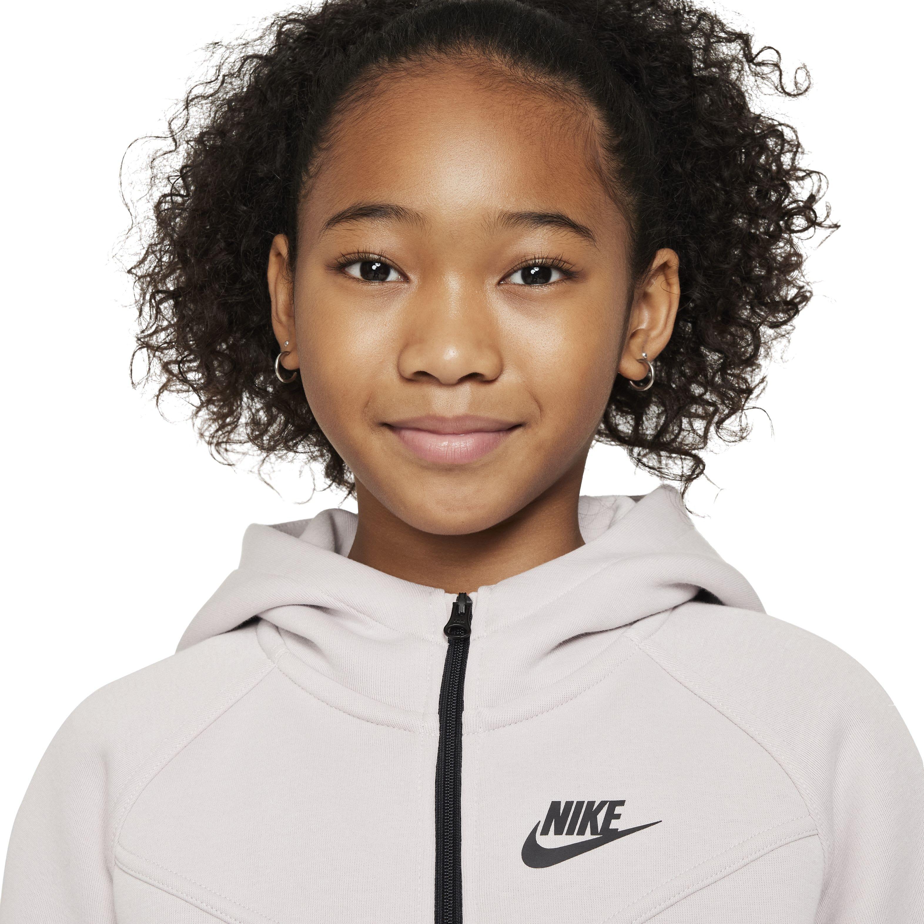 Nike Girls' Sportswear Tech Fleece Full-Zip LS Hooded Jacket - BEIGE Thumbnail View 3
