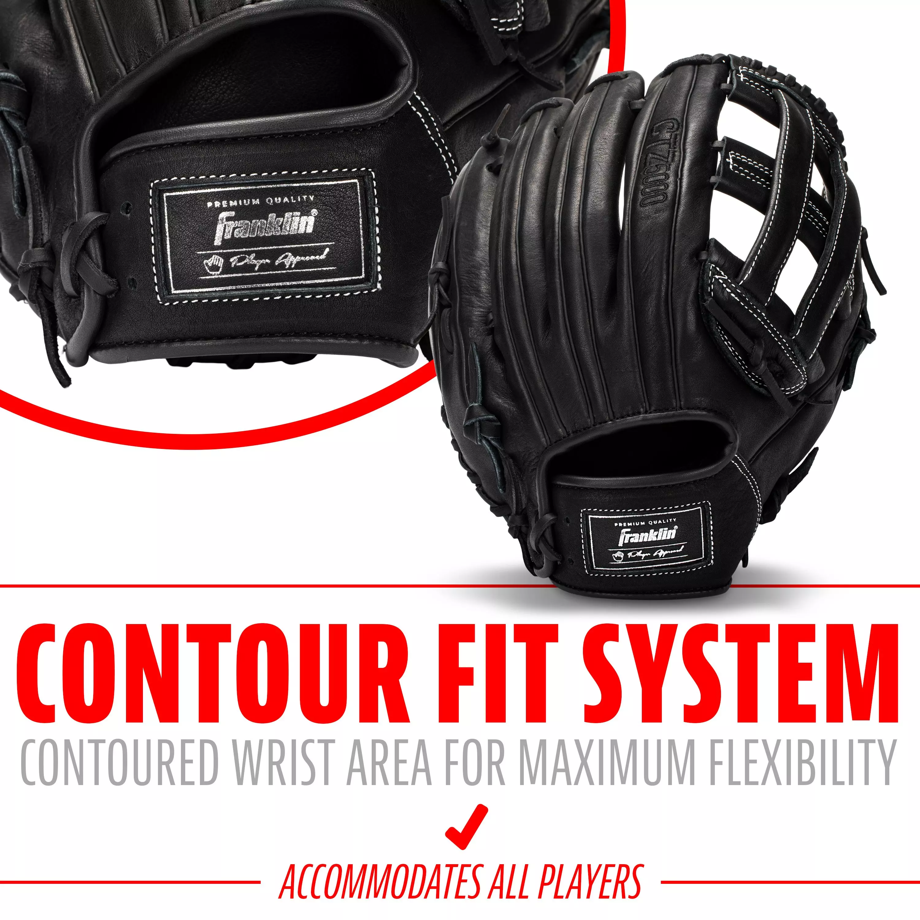 Franklin Sports CTZ5000 13" Baseball Fielding Glove RHT - Black - BLACK