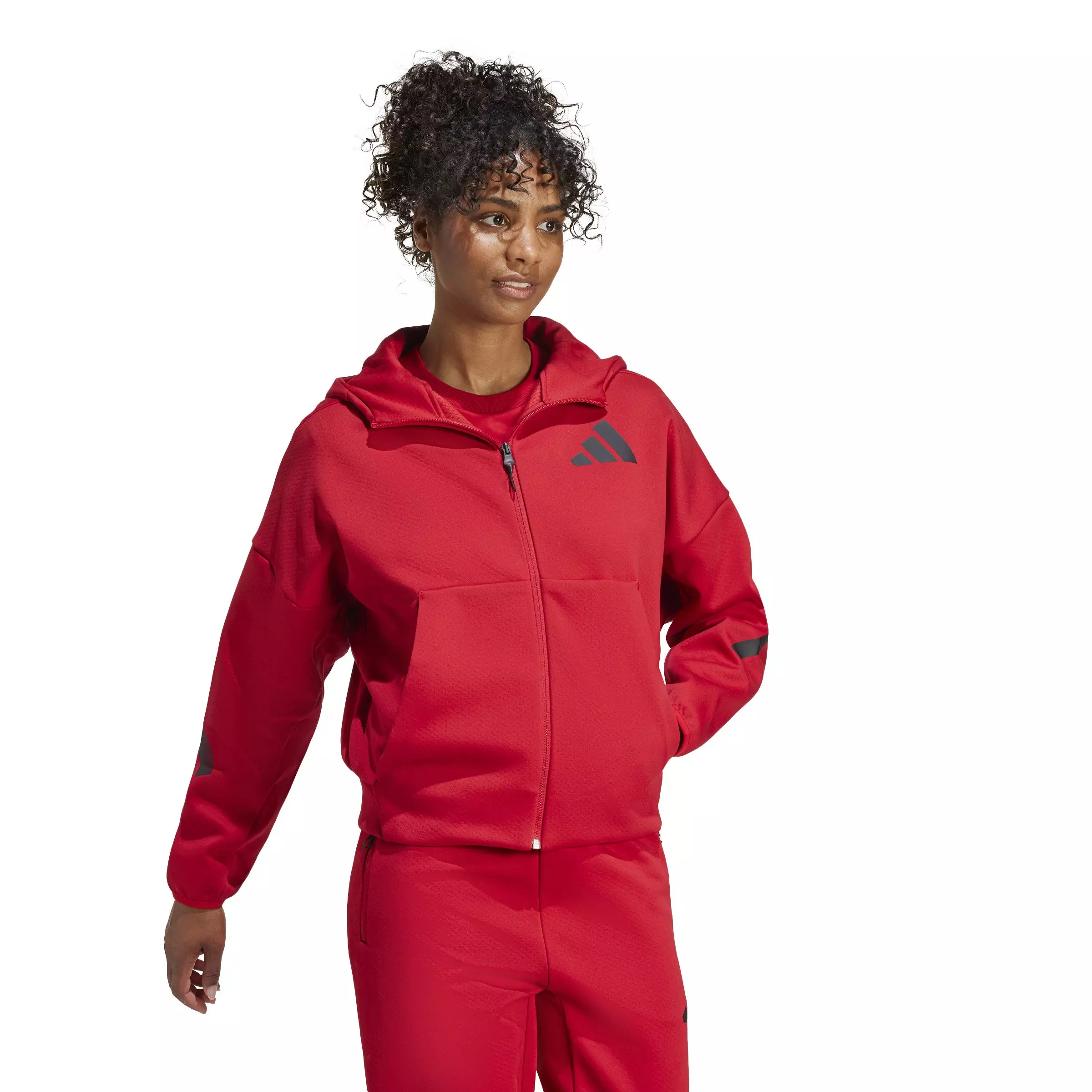 adidas Women's Z.N.E. Full-Zip Hooded Jacket - Red - RED