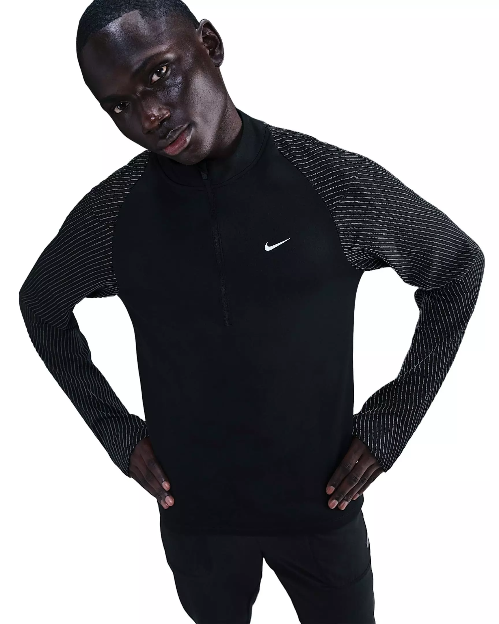 Nike Men's Dri-FIT 1/2-Zip Running Top with Reflective Design Accents - Black - BLACK