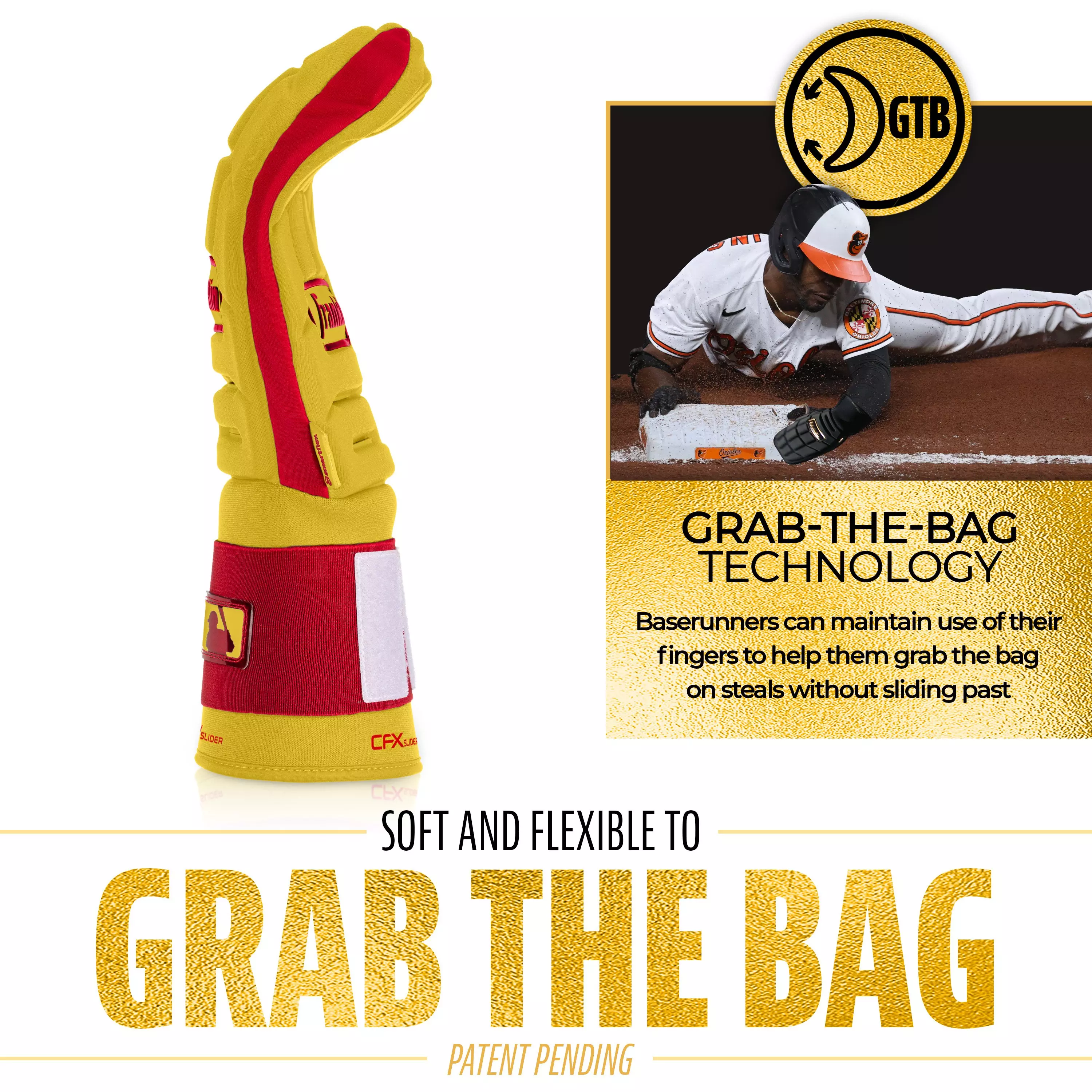 Franklin Sports MLB Adult CFX Slider PRT Protective Sliding Glove - Yellow/Red - YELLOW/RED